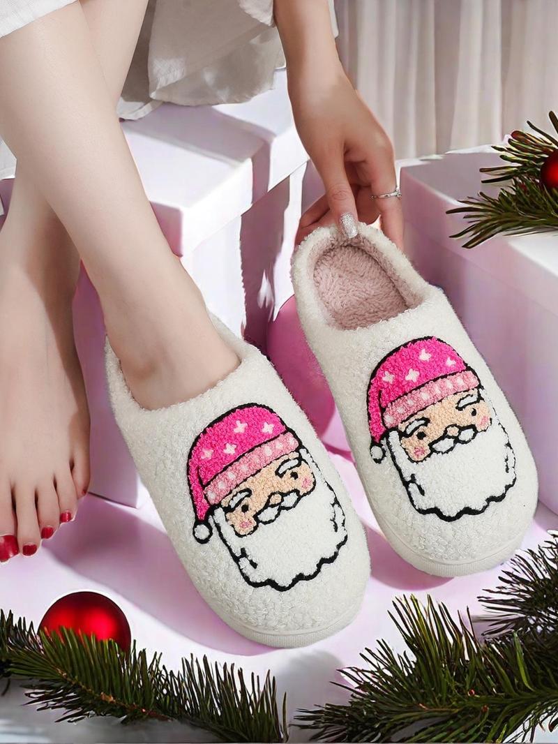 Cute Cartoon Gnome Christmas Pattern Slippers, Casual Soft Comfortable for Women, Fluffy All Seasons House Shoes for Indoor & Outdoor, Fuzzy Warm Slippers