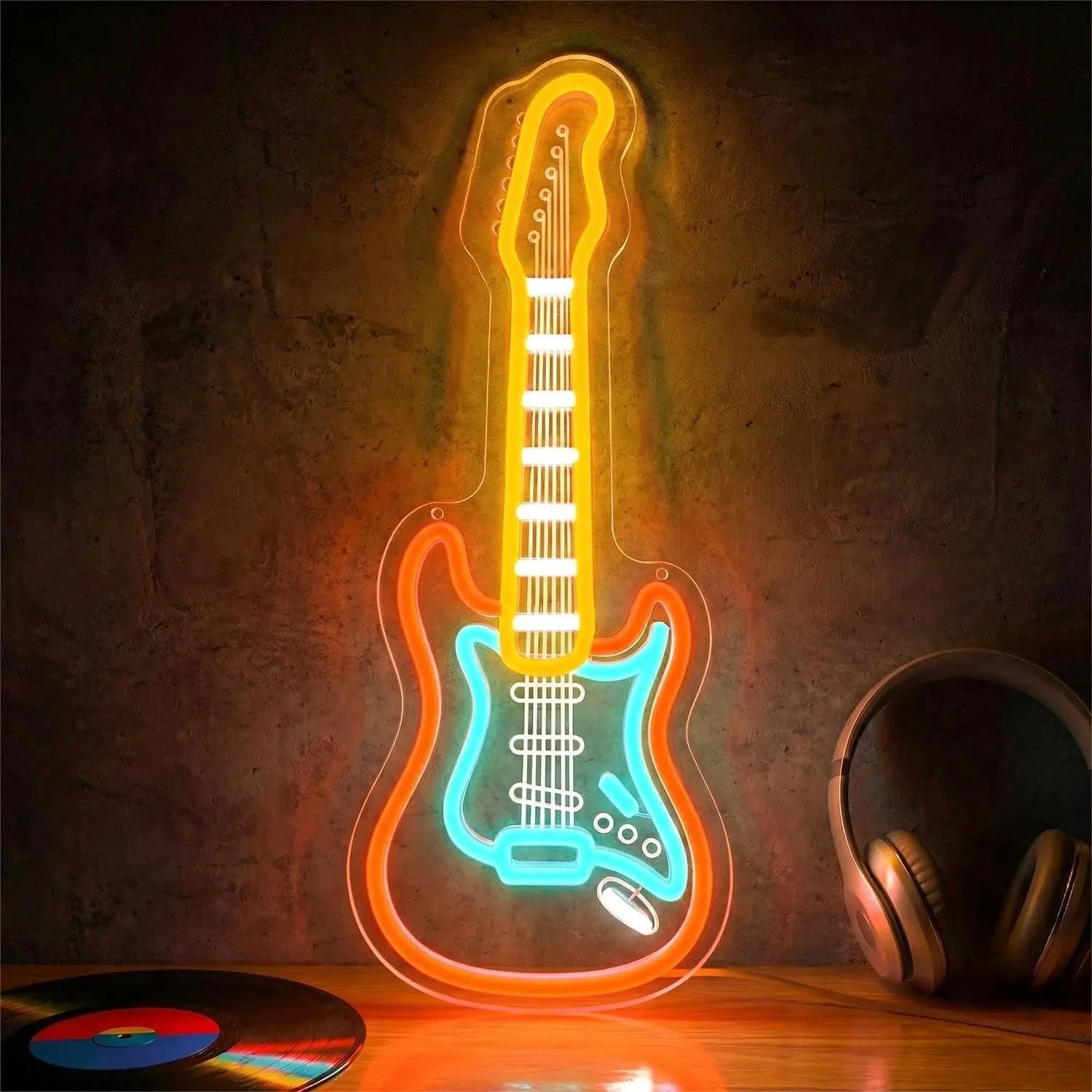 Guitar Neon Light, Adjustable Photoelectric Guitar LED Neon Light, USB Powered Wall Sign Decor, Music Room, Bedroom, Bar, Studio, Gift