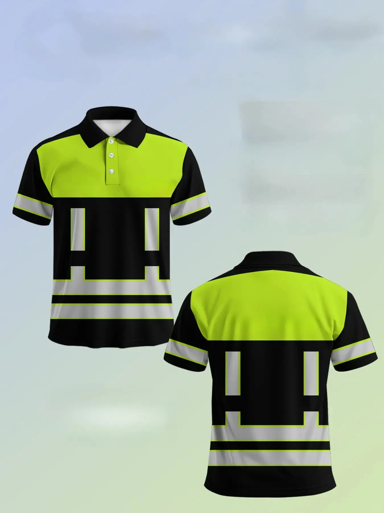Men's Geometric Colorblock Short Sleeve Polo, Double Layer Stripe Sleeves, Breathable Sport Golf Racing Casual Top