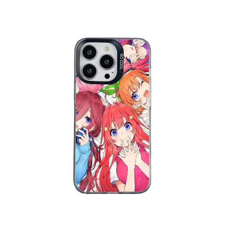Japanese-style anime "The Quintessential Quintuplets" colorful silver-finish phone case with matte texture; compatible with iPhone 12 through 17 and Samsung S22 through S26 series—a perfect gift choice.