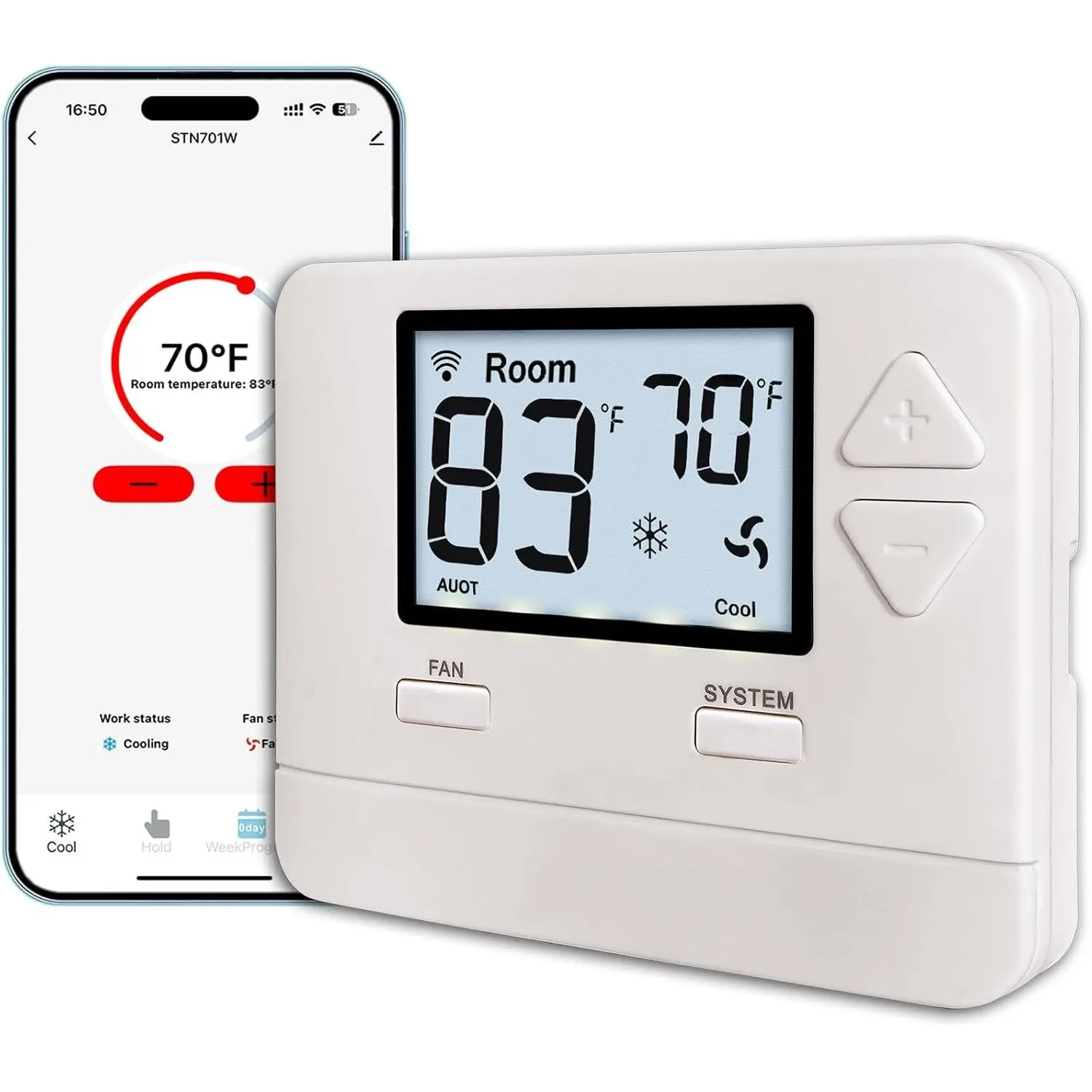 WiFi Thermostat 1 Heat/1 Cool for  Conventional System | C-Wire Required, APP Remote Control, 7-Day or 0-Day Programmable