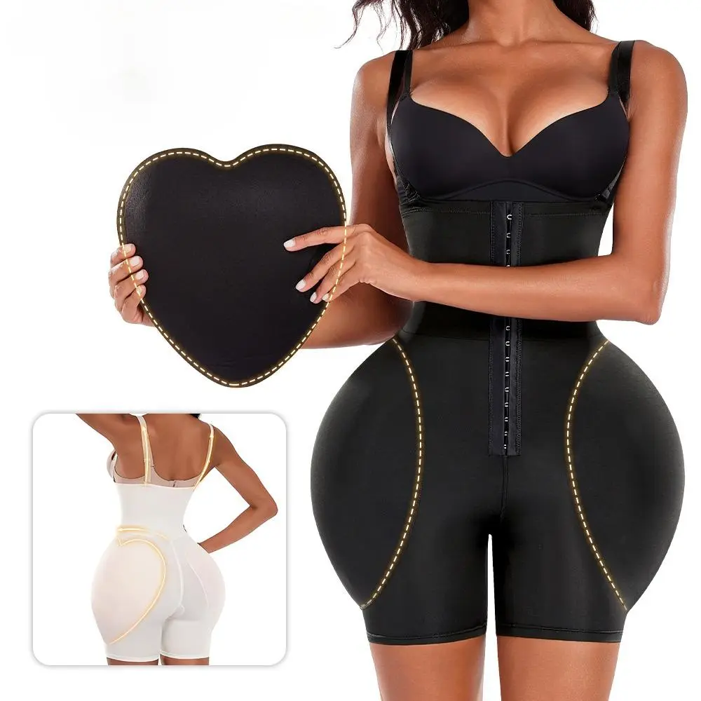 Padded Shapewear Bodysuit for Women High Waist Padded Shorts Thick Pads Full Body Shapewear Seamless Hip Lifting Underwear Tummy Control Butt Lifter Panties Removable Shoulder Strap