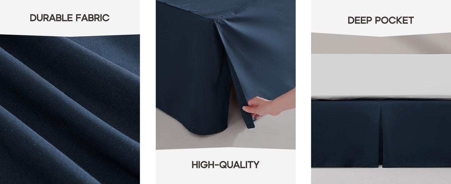 King Bed Skirt,15" Drop Pleated Dust Ruffle,Classic Tailored Brushed Microfiber Skirts Hotel Quality Shrinkage & Fade Resistant Navy Blue
