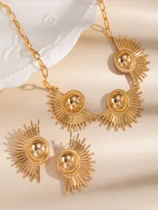 Elegant Sun God Earrings & Necklace Set, Vintage Style Jewelry, Stainless Steel Lockbone Pendant, Unique Design for Women