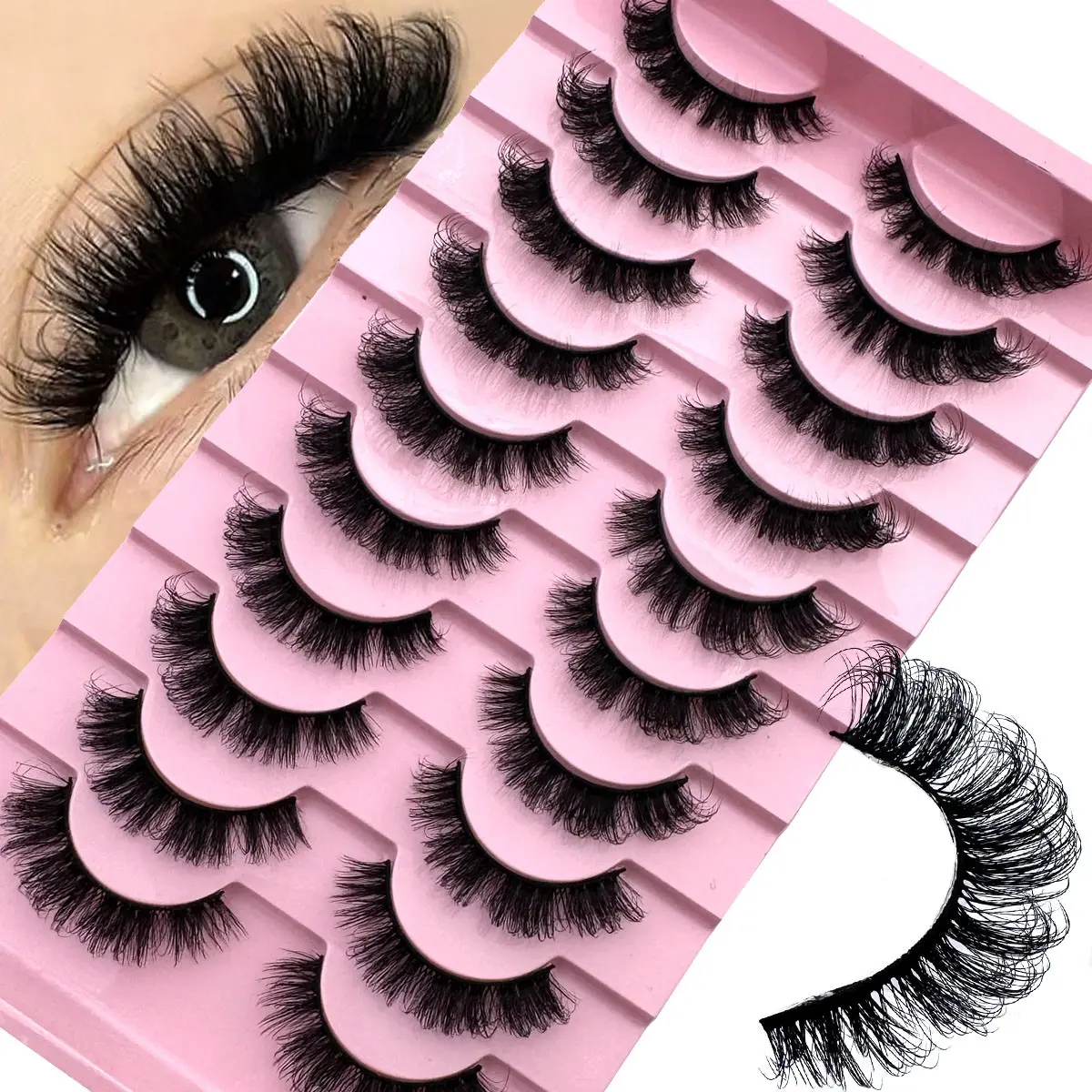 10 pairs of fake eyelashes, fake mink eyelashes, Faux mink lashes, natural appearance, fluffy and thick eyelashes, essential makeup tools for travel, bar shaped eyelashes, cat eye eyelashes