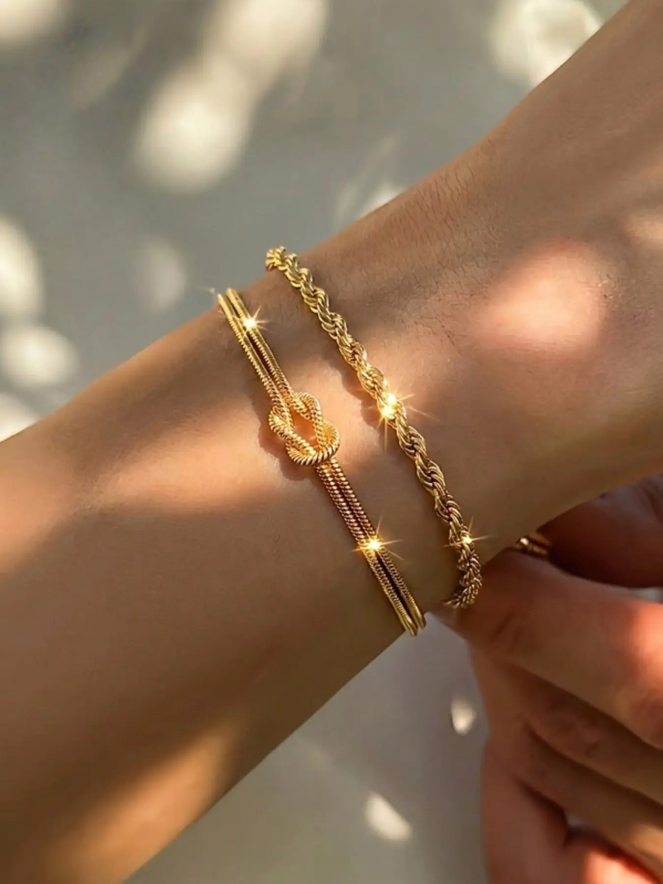 2pcs/set Stainless Steel Rope Chain Snake Knot Bracelet, Waterproof Jewelry for Women, Casual Geometric Style, Ideal for Daily Wear and Gifts