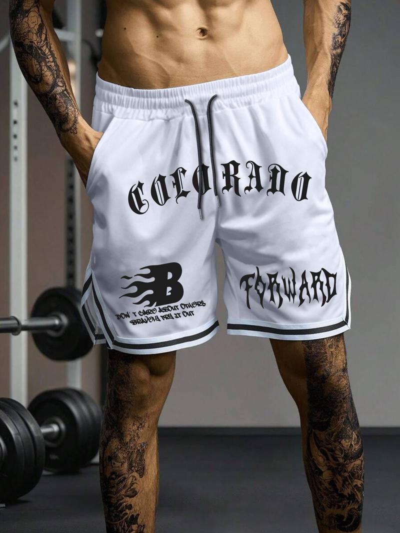 Men's Letter Print Shorts, Casual Comfy Breathable Bottom for Daily Wear, Men's Shorts for Summer