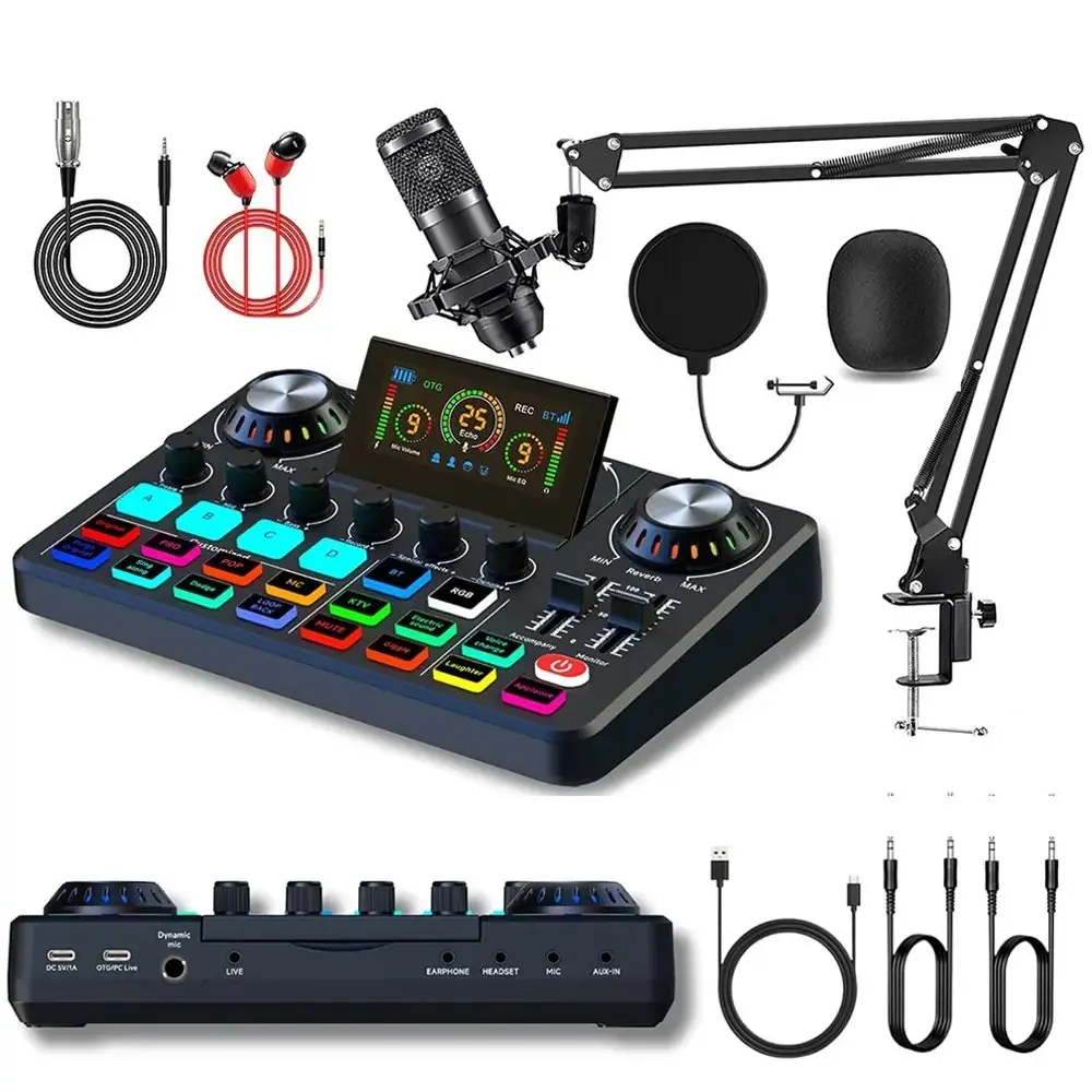 Professional Wireless Live Streaming Digital Sound Card, BT Connection, Supports Phone/computer/PC, Microphone Interface, Audio Mixer, Tiktok, Podcast Studio Equipment
