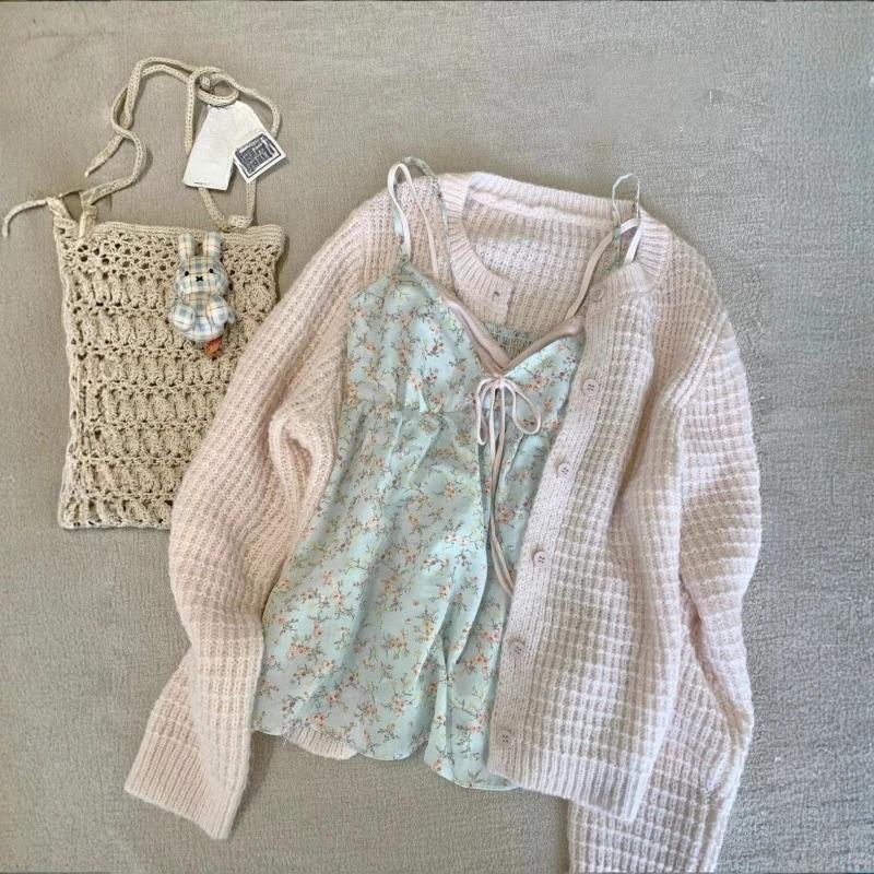 French Floral Fake Two Piece Lace Cami Top Women Summer Slim Fit Sweet Sexy Chic Camis Style Streetwear Fashion Outfit 2026 New