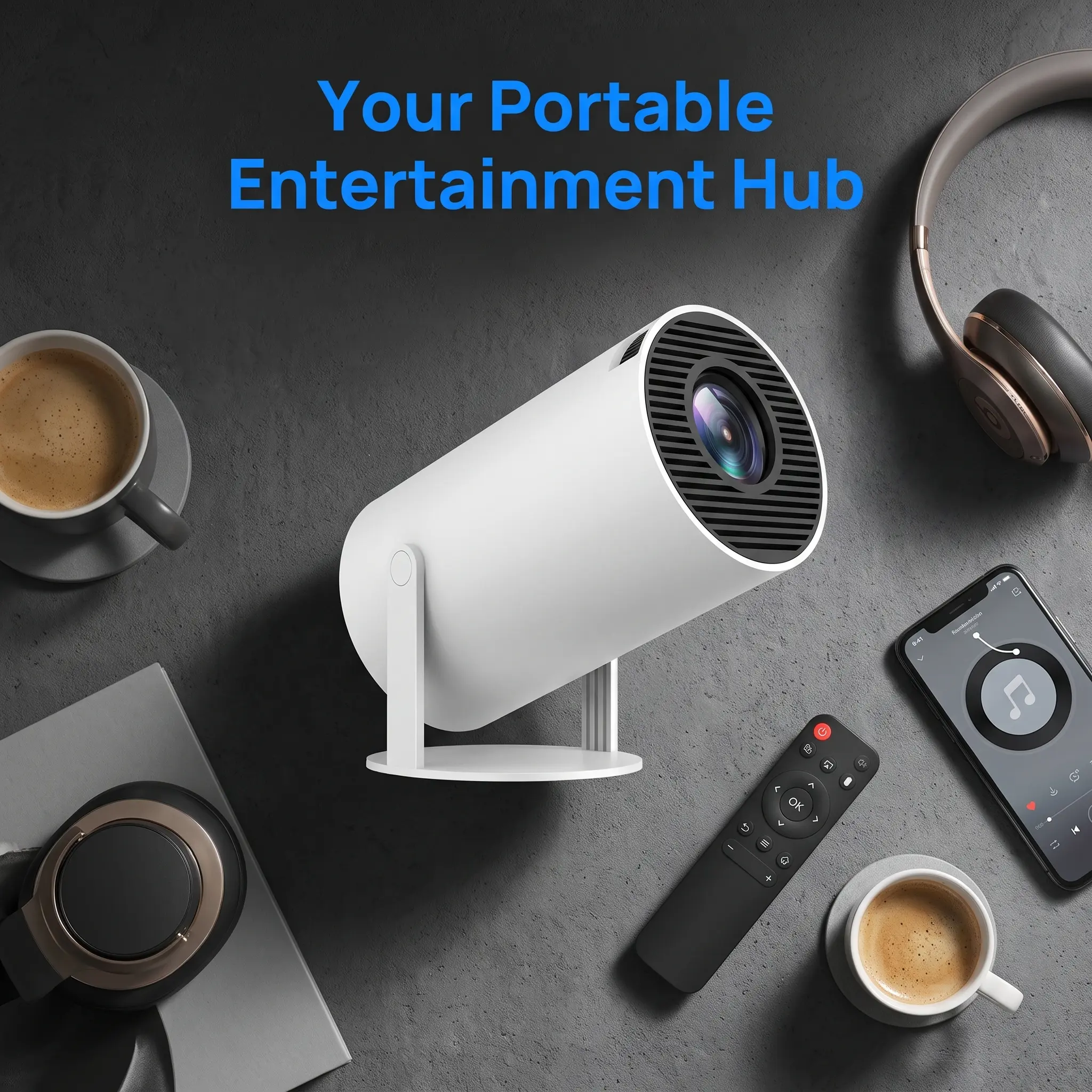 Magcubic HY300Pro Portable Smart Projector, 290 ANSI Lumens, Native 720P with 4K/8K Video Decoding, Android 14 System, Dual WiFi 6 & Bluetooth 5.4, Auto Keystone Correction, 180 °   Rotatable Design, Max 130" Screen, Built-in Speaker Powered by Allwinner