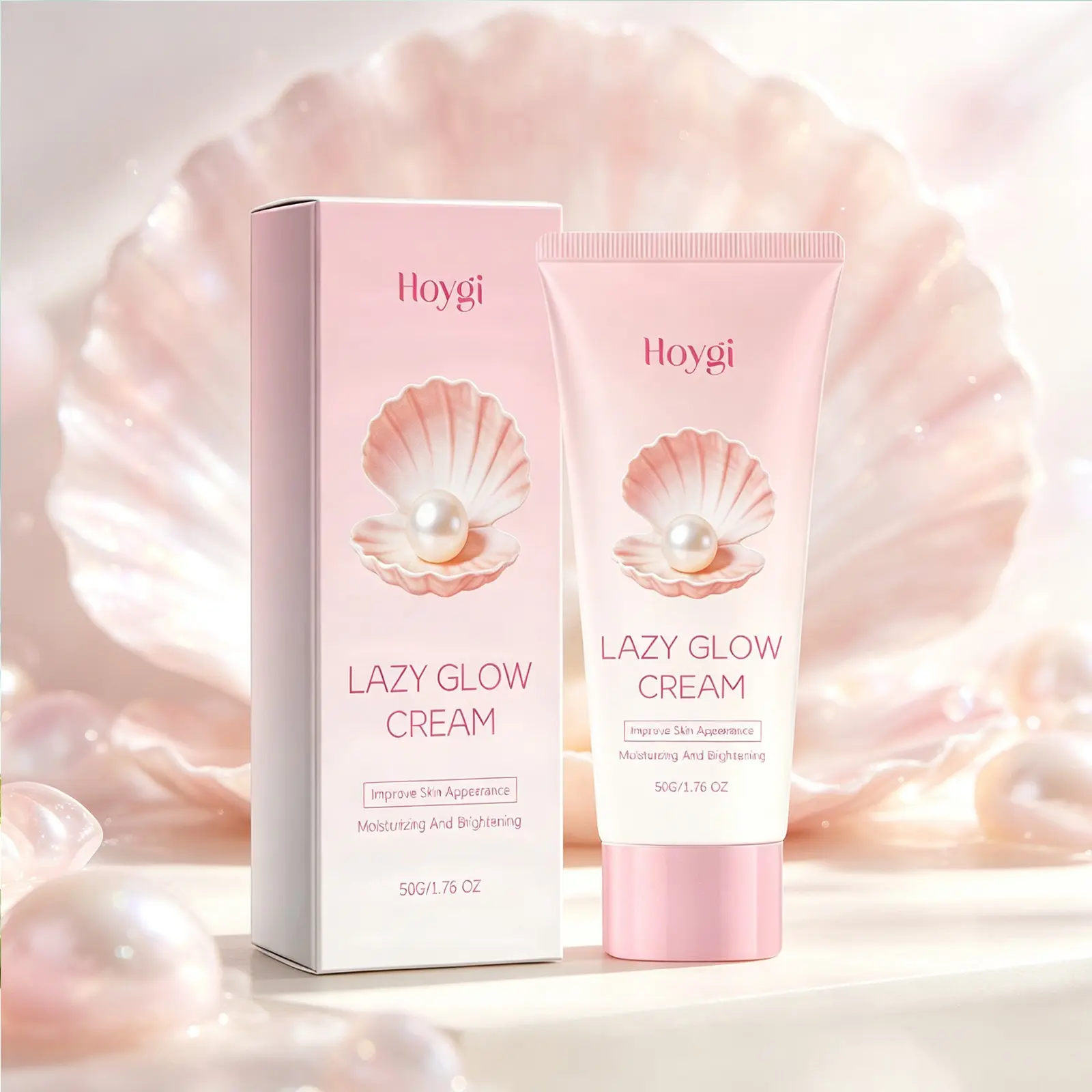 Hoygi Moisturizing Bare-Face Cream, Smooth Texture, Nourishes Skin, Natural Glow, Conceals Imperfections, 50g, Pearl Powder, 1,2-Hexanediol