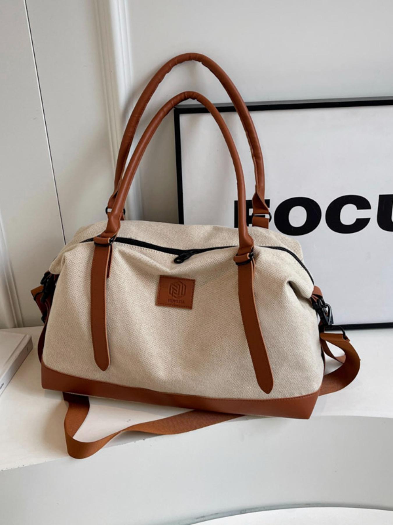 Patched Decor Colorblock Travel Bag, Large Capacity Zipper Travel Bag, Fashionable Multifunctional Casual Outdoor Sports Bag for Women & Men