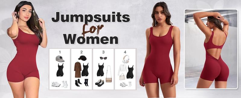 One Piece Workout Jumpsuits for Women Backless Tummy Control Sleeveless Jumpsuits Lizvette V Back Scrunch Yoga Romper