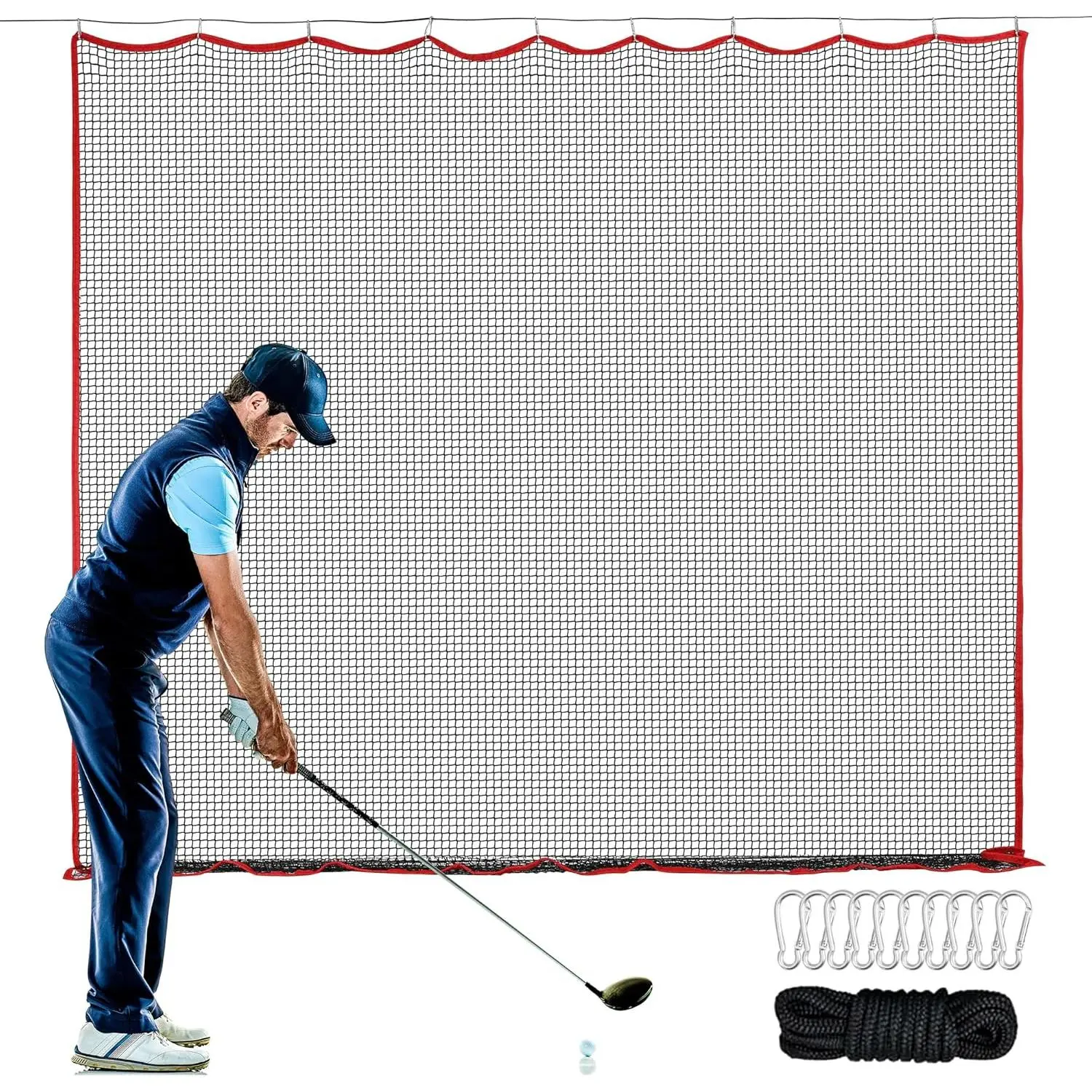 Sports Net 10ft x 10ft, Heavy Duty Polyester Practice Barrier for Multi-Sport Use - Golf, Baseball, Soccer - Easy Setup for Garage or Backyard Training, Durable Construction, Multi-Sports