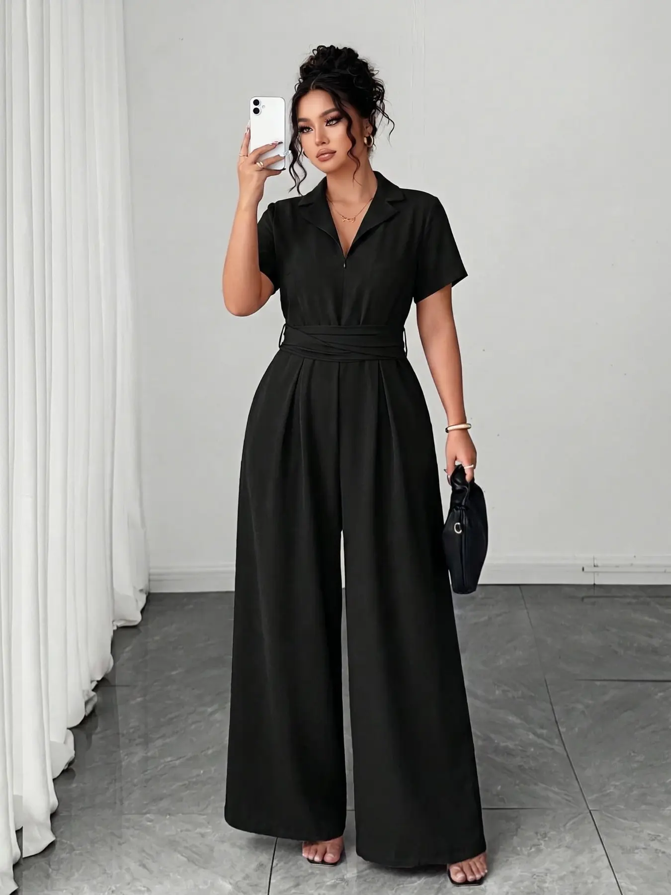 Plus Size Women's Solid Color Sleeveless High Waist Jumpsuit, Elegant Long Hem, Loose-Fitting, Daily & Office Wear