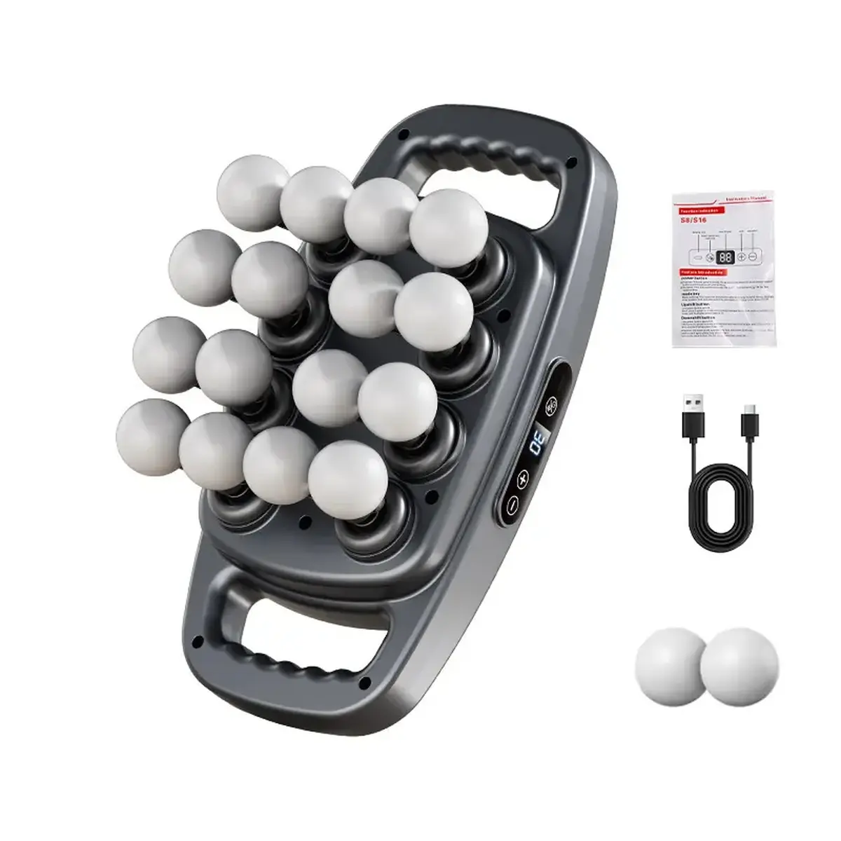 16-Head Deep Tissue Percussion Muscle Massager Gun - 30 Levels, 3 Modes, Quiet Mode, 2 Interchangeable Heads, Charging Cable for Waist, Back Pain Relief (Personal Care Massage Device), Rechargeable shoulder legs