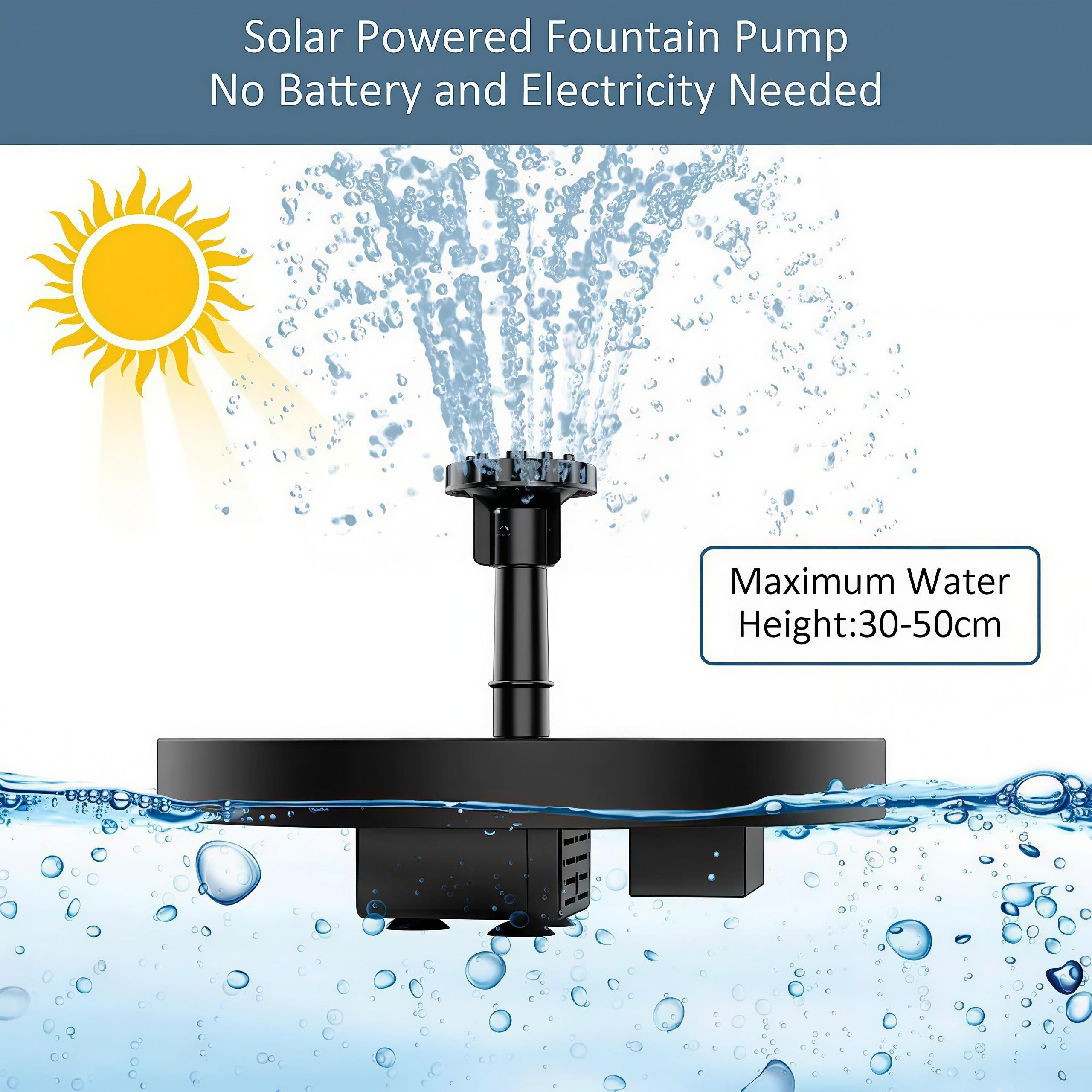 Solar Bird Bath Fountain with 6 Nozzles, Floating Solar Fountain Pump with Brackets for Garden, Pond and Outdoor Use