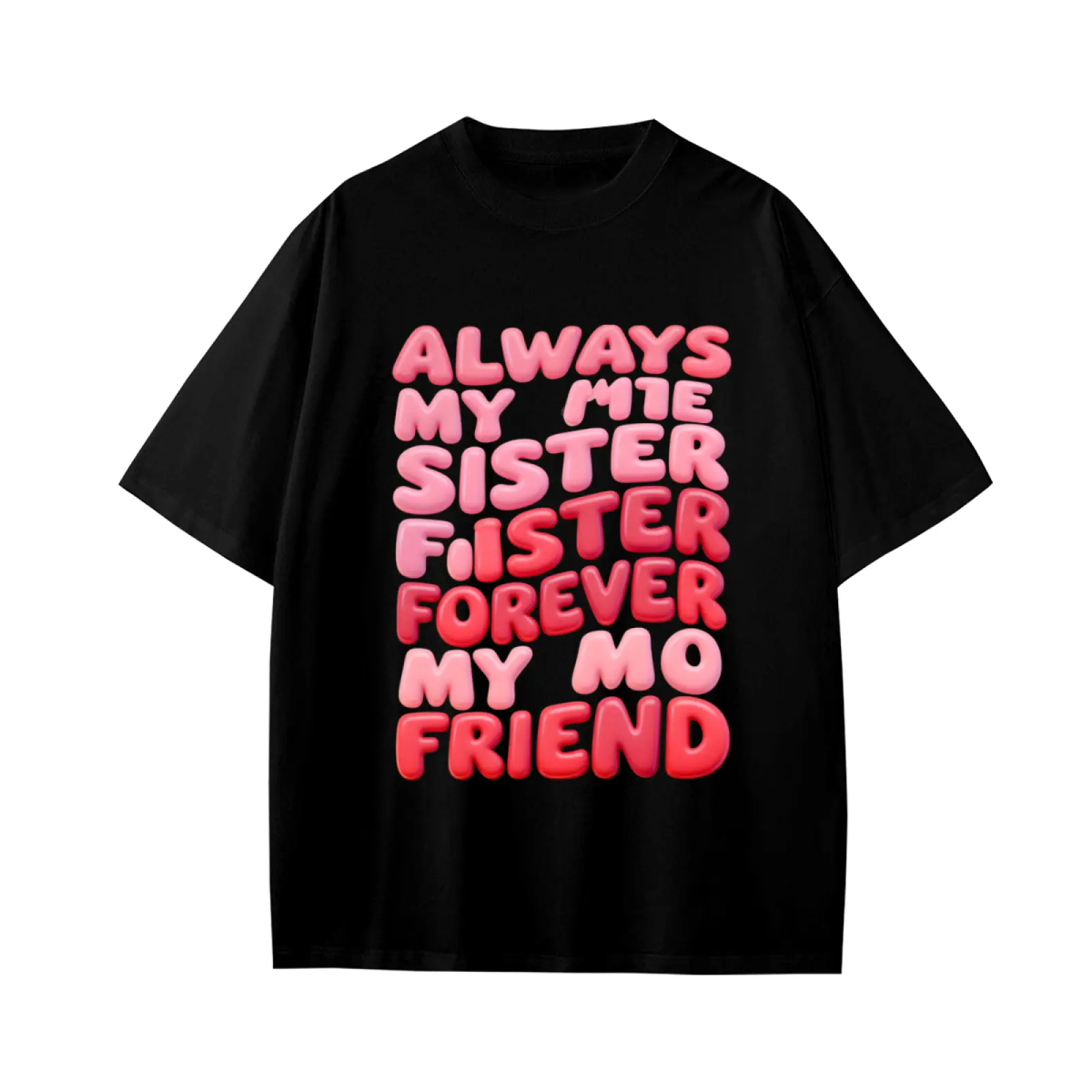 Always My Sister Forever My Friend Print Kids Short Sleeve T-Shirts Cotton Soft Breathable Crewneck Tees for Boys Girls, Loose Fit Comfortable Basic Tops for 6-15 Years Summer School Casual Wear Black 120(XS)