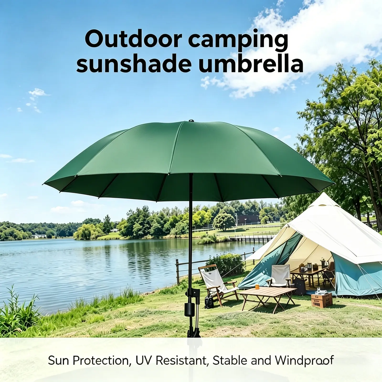 Outdoor Camping Sunshade Umbrella with Clip, Beach Gear, Essential Camping Item, 53-Inch UV Protection Rain Umbrella, Ideal for Travel, Fishing, Golf, Outdoor Parasol