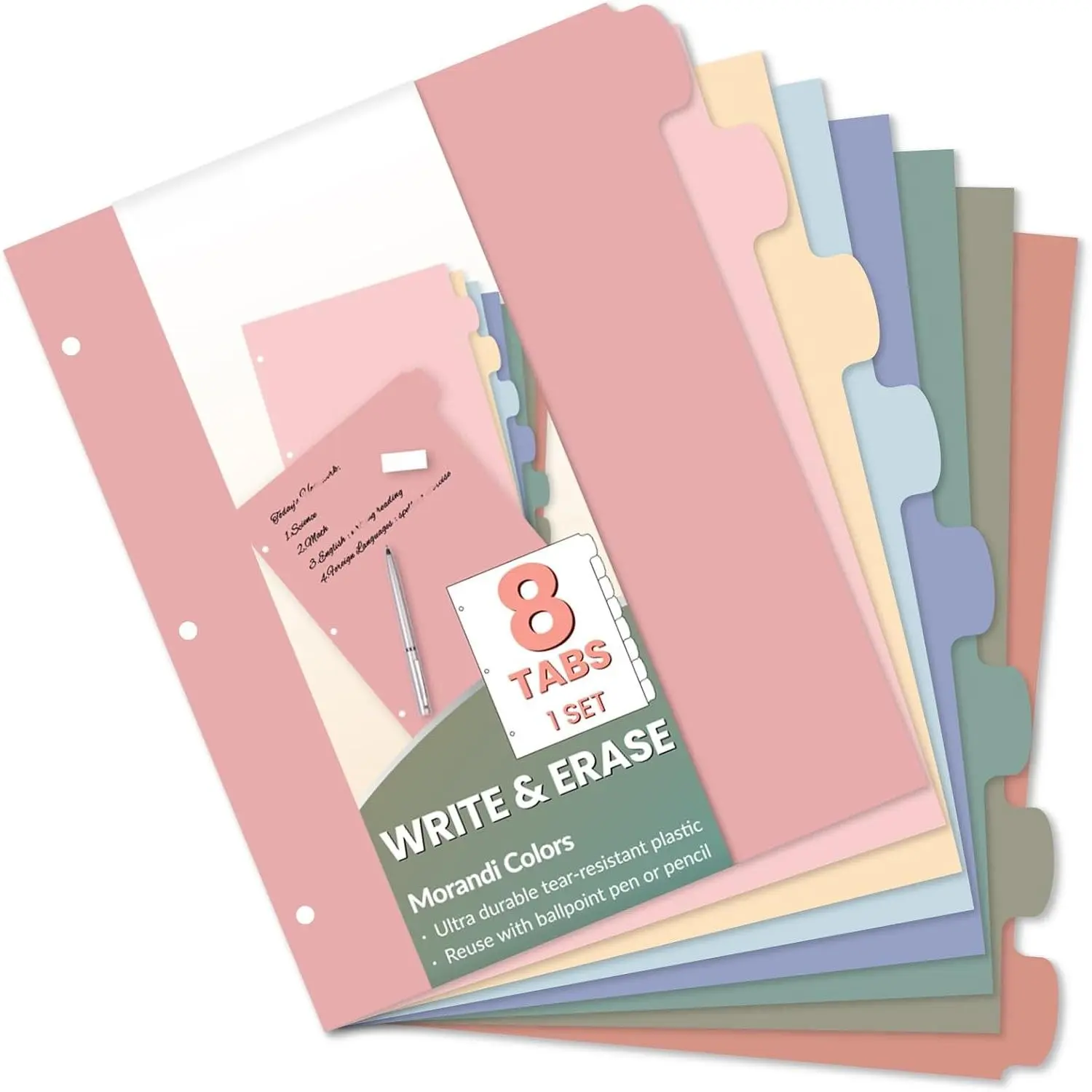8-Tab Binder Dividers with Tabs,Big Tabs,Write&Erase tab Divider | Dividers for 3 Ring Binder, Binder Tabs for Organizers, 3 Ring Binder Dividers with Tabs for School Office (Muted, 1 Set)