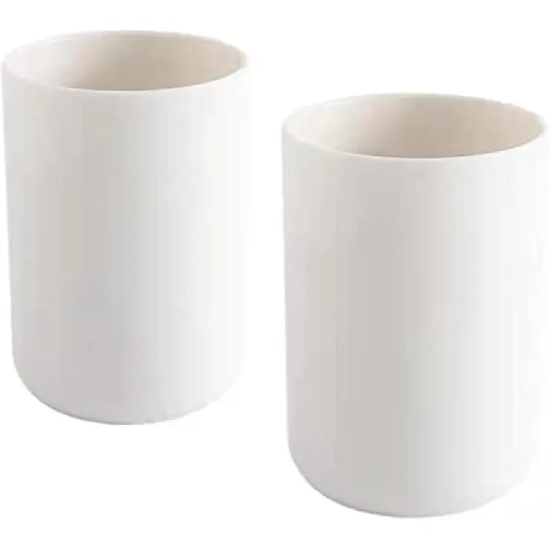 Bathroom Tumblers 2Pcs, Mouthwash Cup, Toothbrush Holders, Drink Mug, Pen Holder, Unbreakable Dishwasher Safe, 10fl.oz(300ml)/Pcs (White & White)