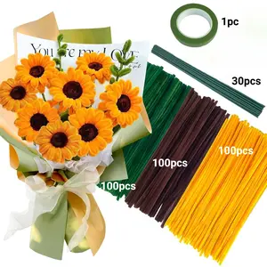 331 Pieces Sunflower Colorful Wire Crafts, 3 Mixed Colors Loose Wires, DIY Sunflower Kit Includes Floral Wire, Gardening Tape