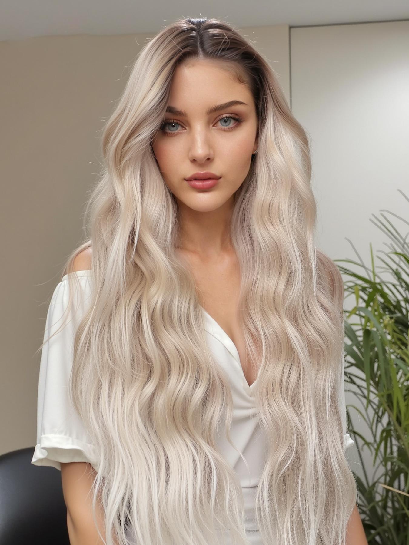 13x6 Lace Front Synthetic Wig 25 Inch Wavy Layered Pre Plucked Daily Party 13x6 Full Lace Front HD Transparent Deep Wave Wig  main image 2