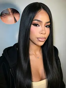 Human Hair 5*5 Glueless Long Straight Wig Middle Part, 20-28 Inch Long Straight Wig for Women, Pre-Cut Lace Natural Looking Wear and Go for Women Summer Daily Wear