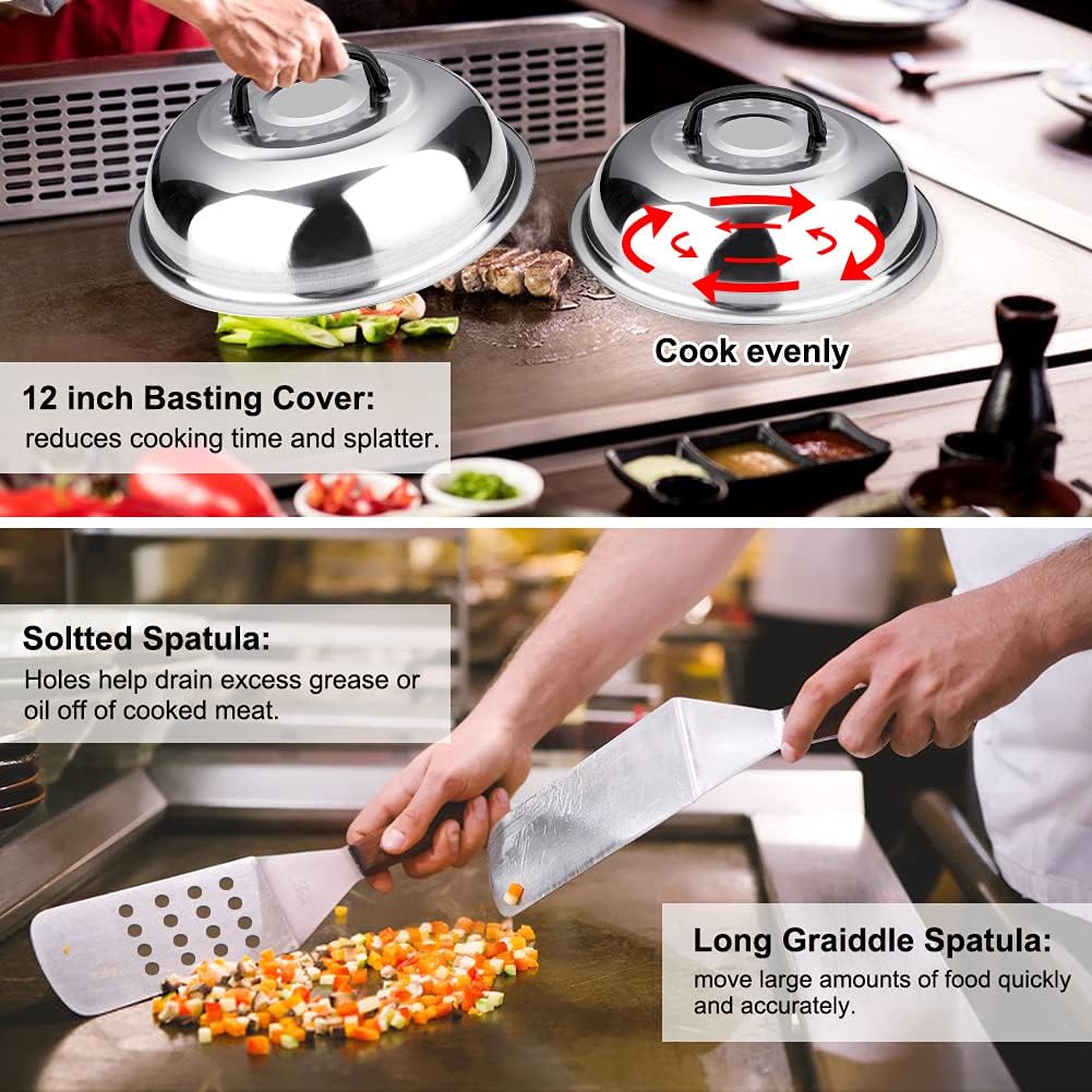 Griddle Accessories Kit, 135 Pcs Griddle Grill Tools Set for and, Grill BBQ Spatula Set with Basting Cover, Spatula, Scraper, Bottle, Tongs, Egg Ring