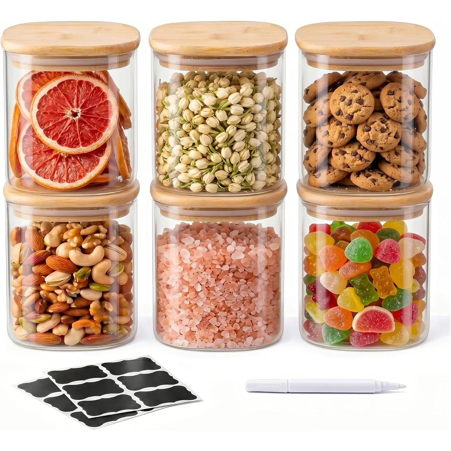 24 Oz Glass Jars - 6 Pack  Storage Containers with  Square | -grade durable clear canister,  seal cover, Stackable, , Ideal for sorting oats, Coffee beans, Nuts &