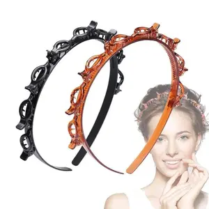 2 Pcs Toothed Bangs Hairstyle Headbands & Hairpins Set, Non-Slip Braid Tool Fashion Hair Accessories for Women Girls (Black & Brown)