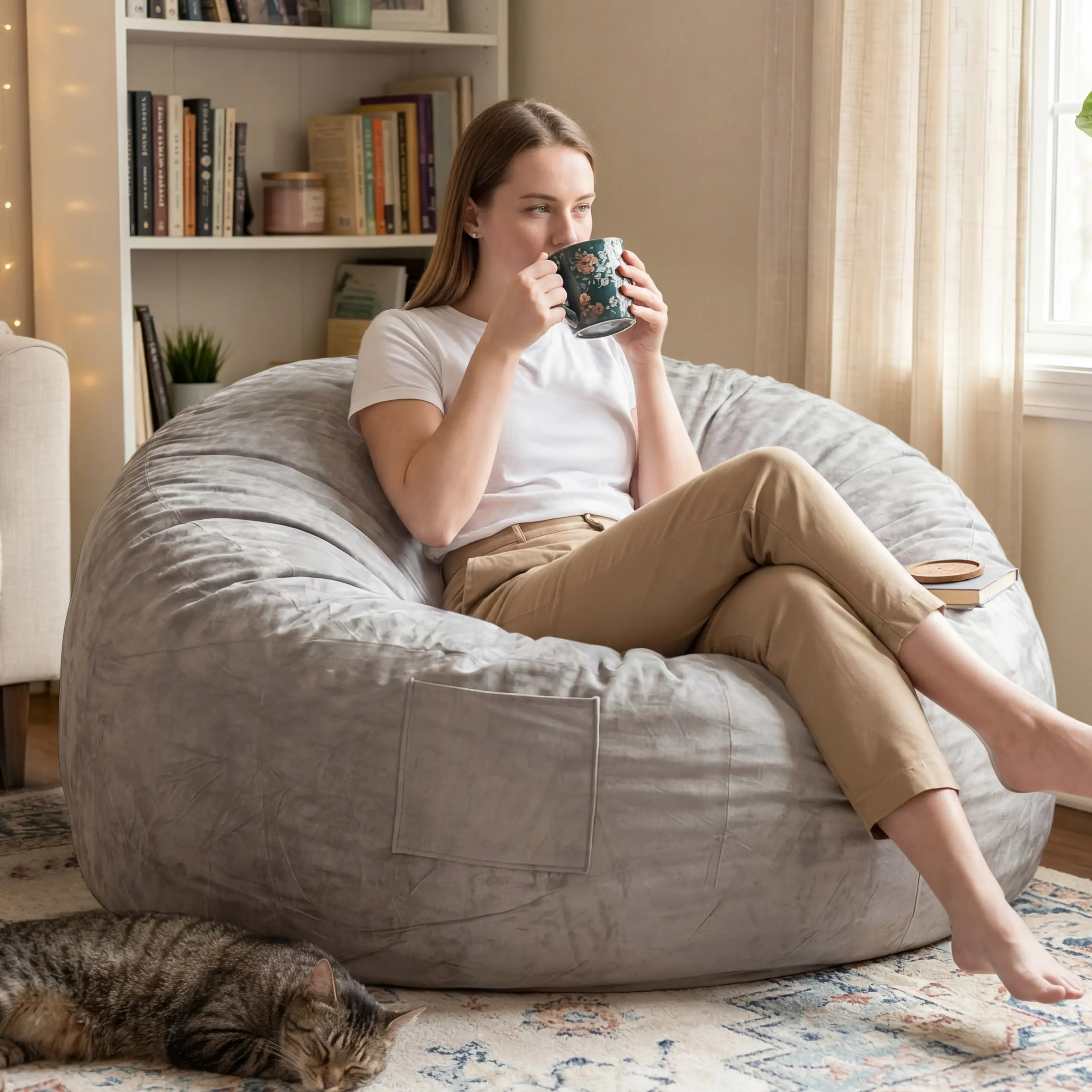 Adult bean bag chair, (3/4/5/6/7 ft) lazy sofa, with memory foam filling, machine-washable sofa cover, comfortable bean bag sofa, suitable for bedroom and living room