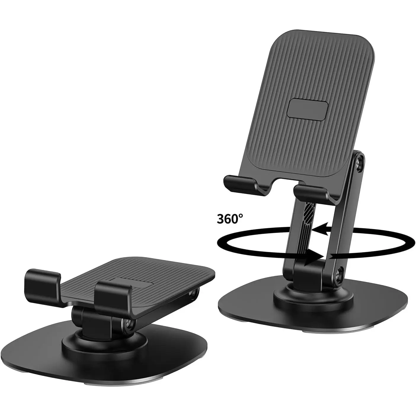 360 °     Rotating Cell Phone Stand Desk, Adjustable & Foldable Phone Holder, Aluminum Desktop Phone Stand with Anti-Slip Base,  with iPhone, iPad, Android Phones, K69-Black
