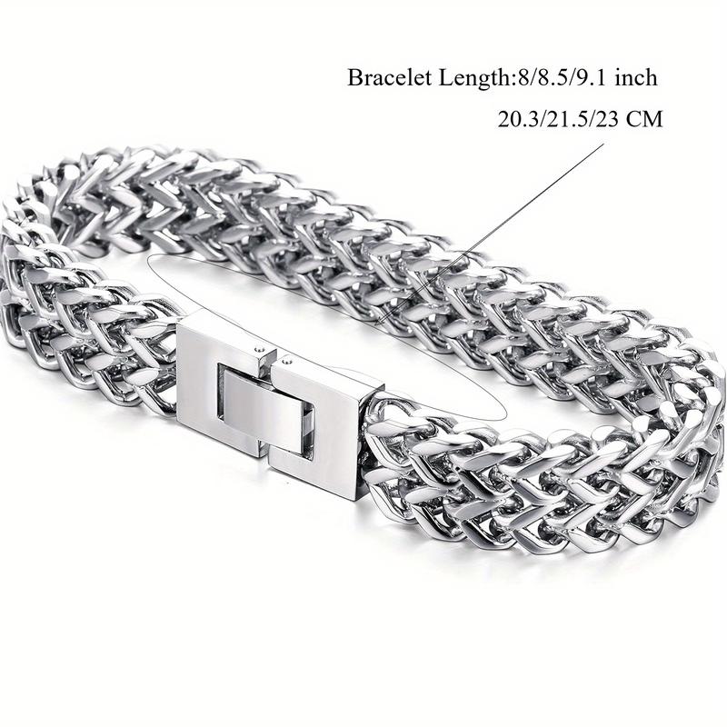 FIBO STEEL 12MM Stainless Steel Two-Strand Wheat Chain Bracelet for Men Punk Biker 8.0-9.1 inches Non Tarnish Elegant Minimalist Bangle