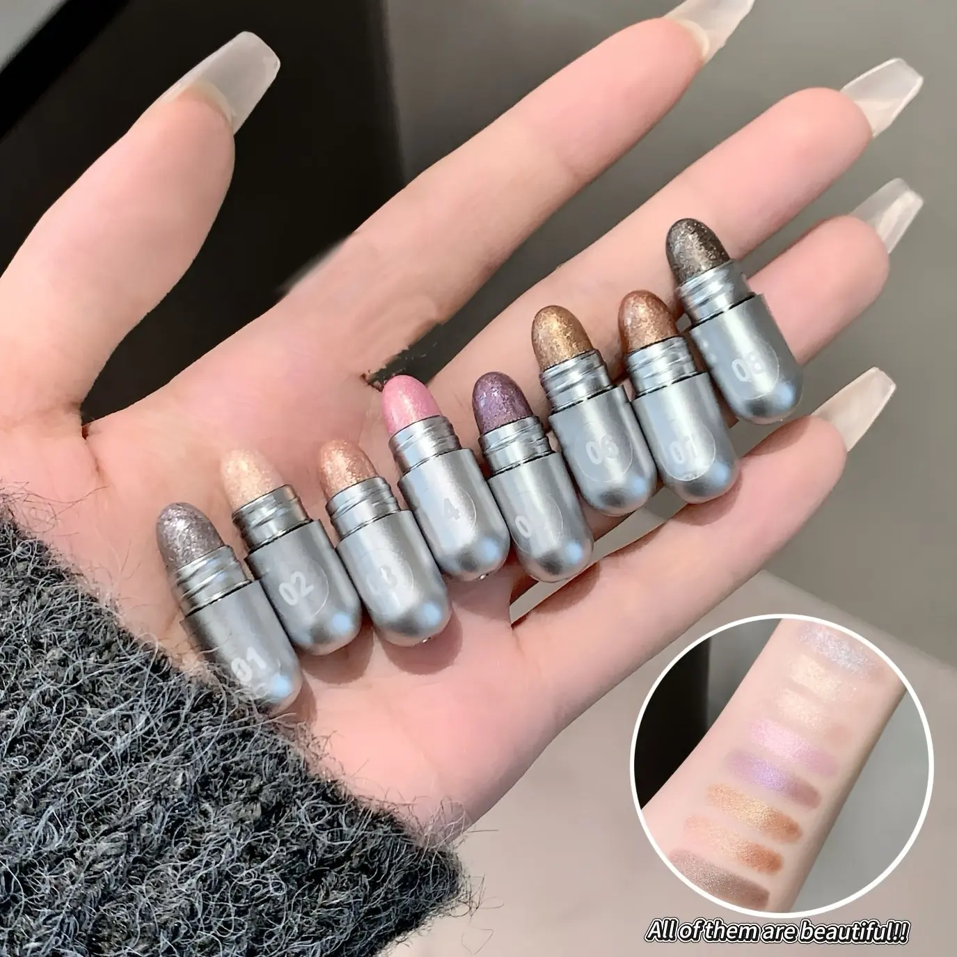 8-Piece Mini Capsule Eyeshadow Set, Matte & Shimmer Finish, Long-Lasting Waterproof, Portable Daily Makeup, Fine Glitter Texture