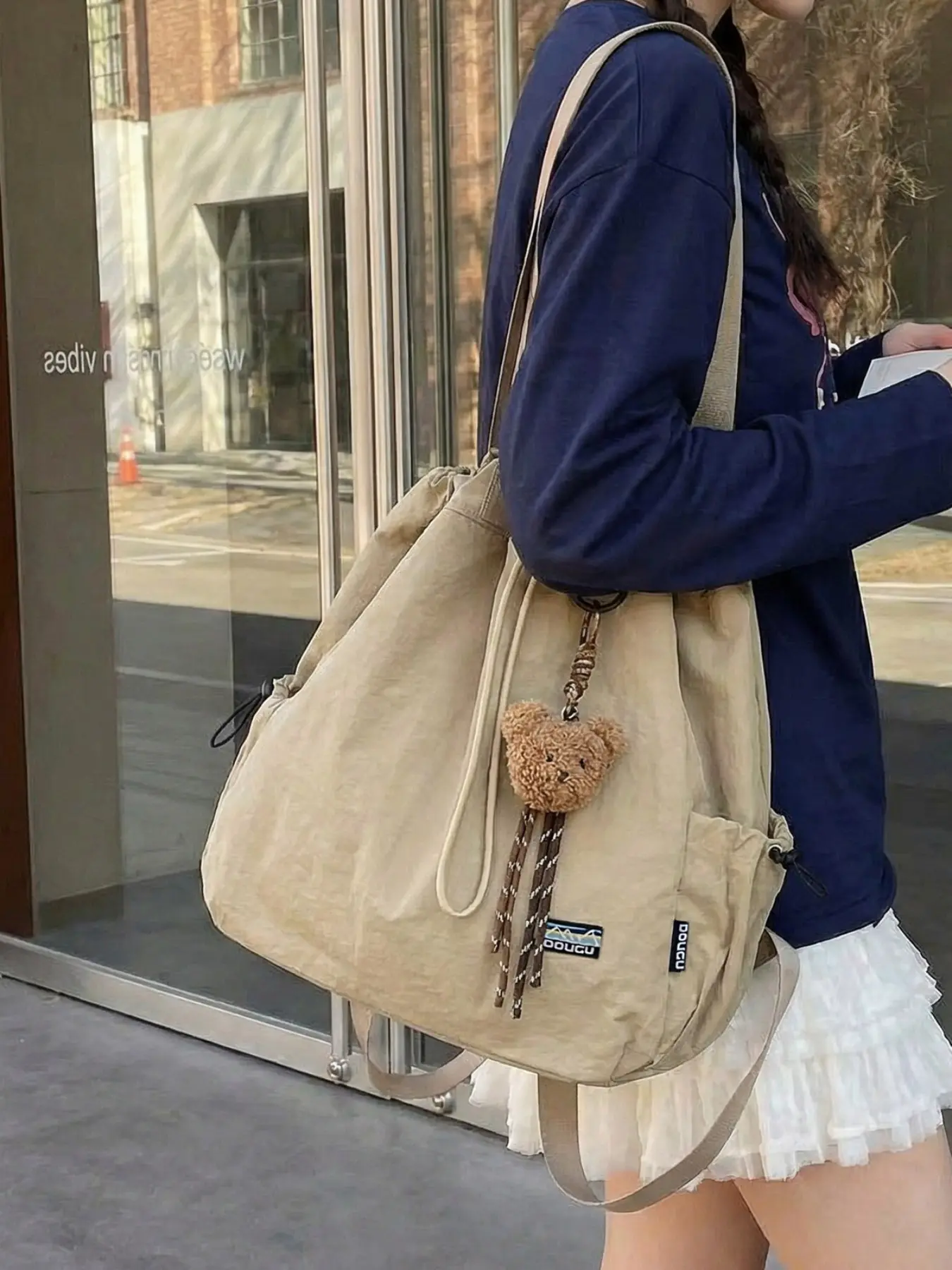 2026 Summer New Drawstring Shoulder Bag, Women's Large Capacity Commute Tote, Simple Chic Casual Backpack Dual Use Bag, Commuter Shoulder Bag, Commuter Bags