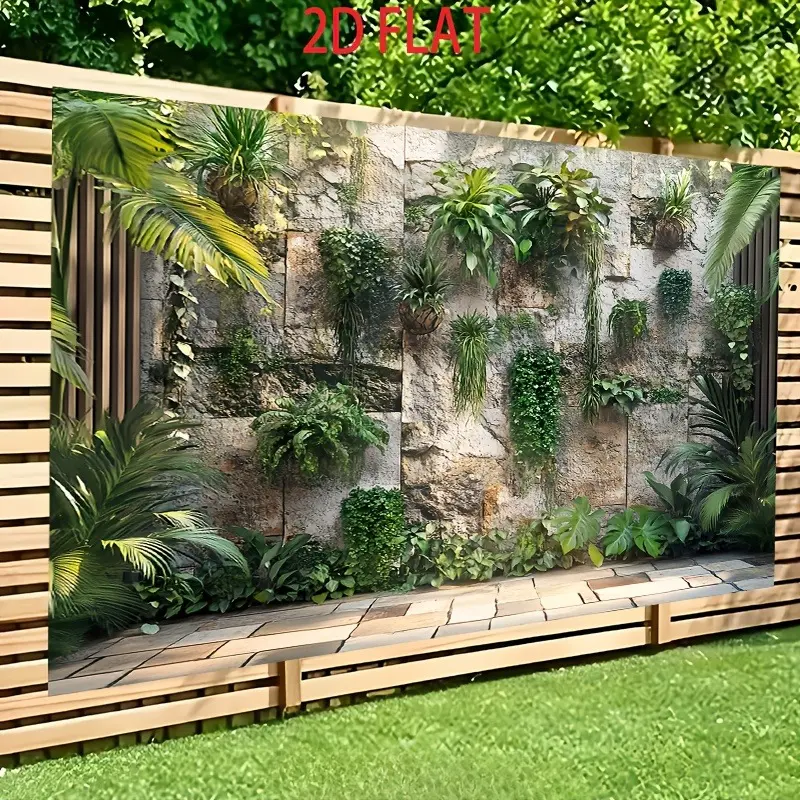 Tropical Green Wall Garden Backdrop | 2D Flat Banner | Single-Sided Polyester | Metal Grommets for Easy Hanging