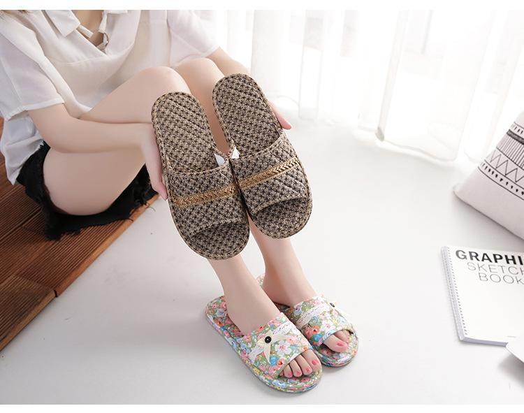 Two-layer fabric-soled wooden floor slippers, soft-soled couple's slippers, women's summer indoor silent home shoes