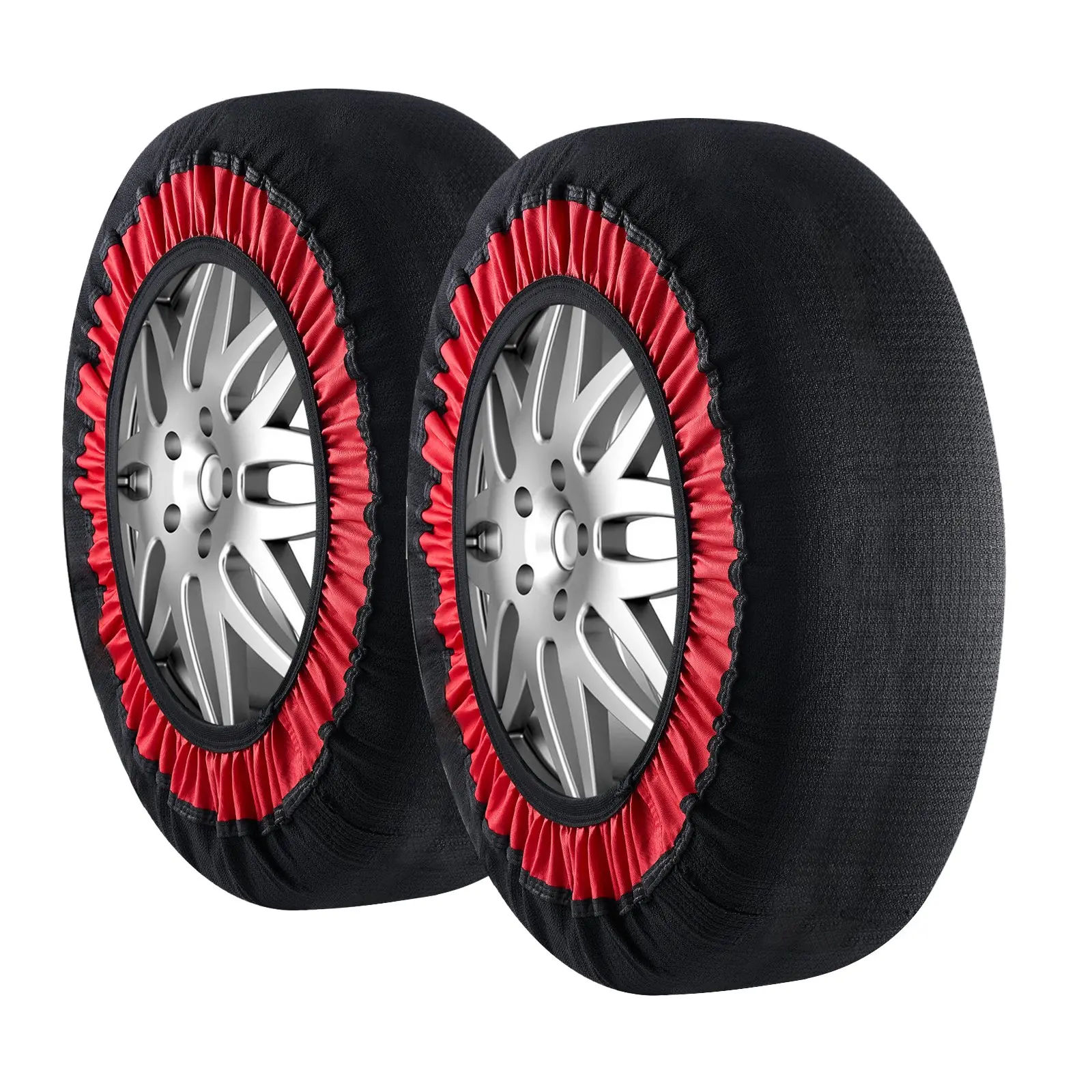 VEVOR Thickened Snow Socks for Tires, Polyester Fiber Tire Socks with Elastic Straps, Snow Traction Tire Cover for Car, SUV, Pickup and Truck (Pack of 2)-Extra Large