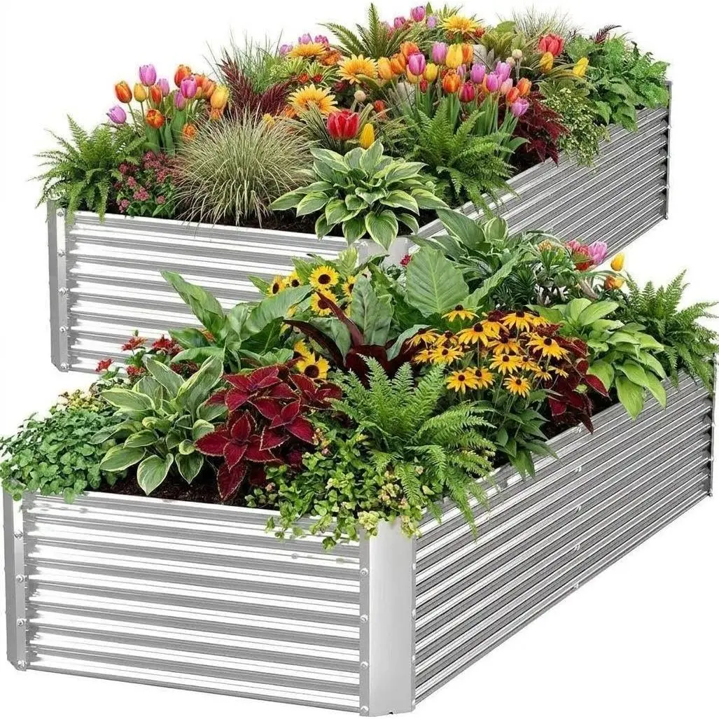 Garvee 2 Pack Galvanized Steel Raised Garden Beds, Durable Outdoor Above Ground Planter Boxes Ideal for Growing Vegetables and Flowers, Metal Raised Gardening Beds for Enhanced Plant Growth