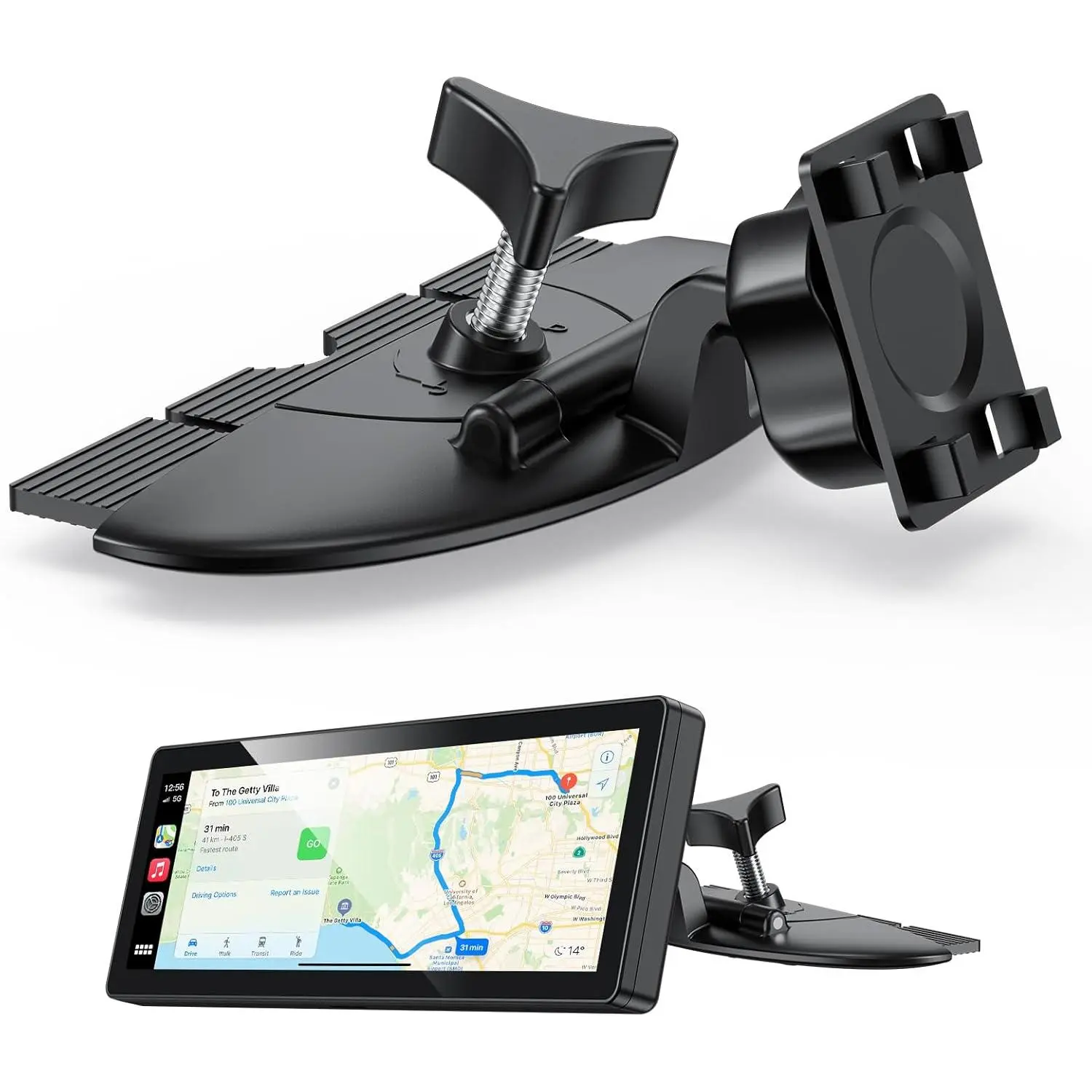 CD Slot Car Mount with Ball Joints for 7-10.5" Displays, Synthetic Anti-Vibration Holder for Cars w/ CD, Secure Hold, Standard Fit, Wide Compatibility, Easy Installation