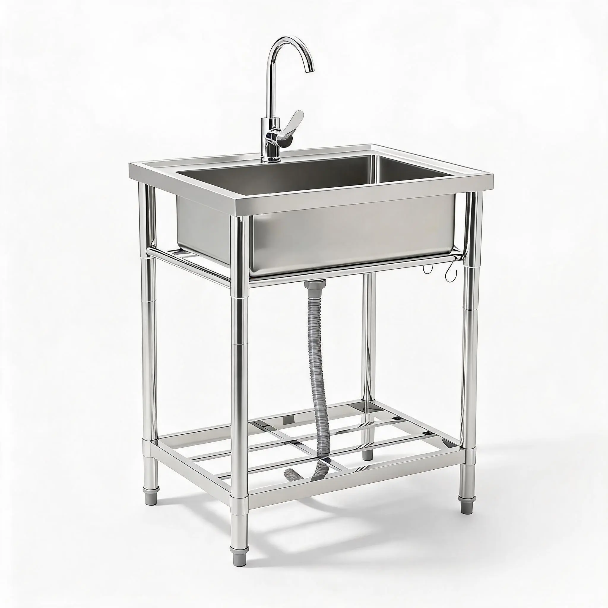 Stainless Steel Utility Sink with Cold & Hot Water Pipe | 28"Lx20"Wx34"H Kitchen Sinks with Aucet, Legs,Free Standing Single Bowl Sink For Laundry, Kitchen,Outdoor, Garden