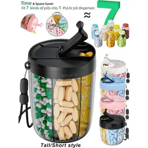 Portable Medicine Container With Compartments - Can Hold 7 Kinds Of Vitamins And Medicines, 7-Compartment Medicine Box, 7 Days A Week, Anti-Mixing Design, Wide Opening, Clear Observation Window