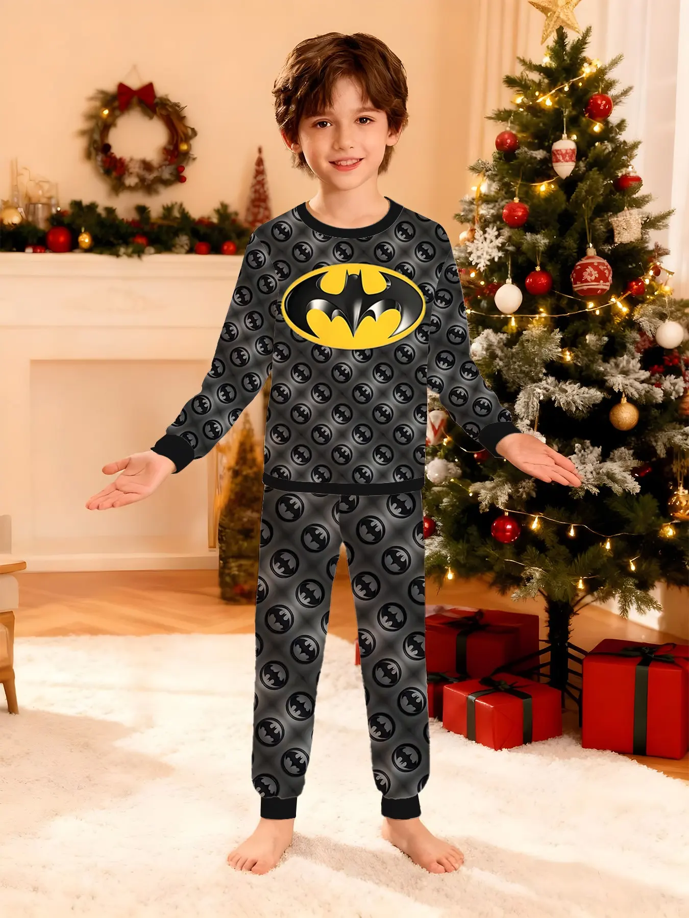 Official Warner Bros. Boys' Long Sleeve Pajama Set, Dc Superman Cartoon Print, Home Wear, Christmas Gift Idea