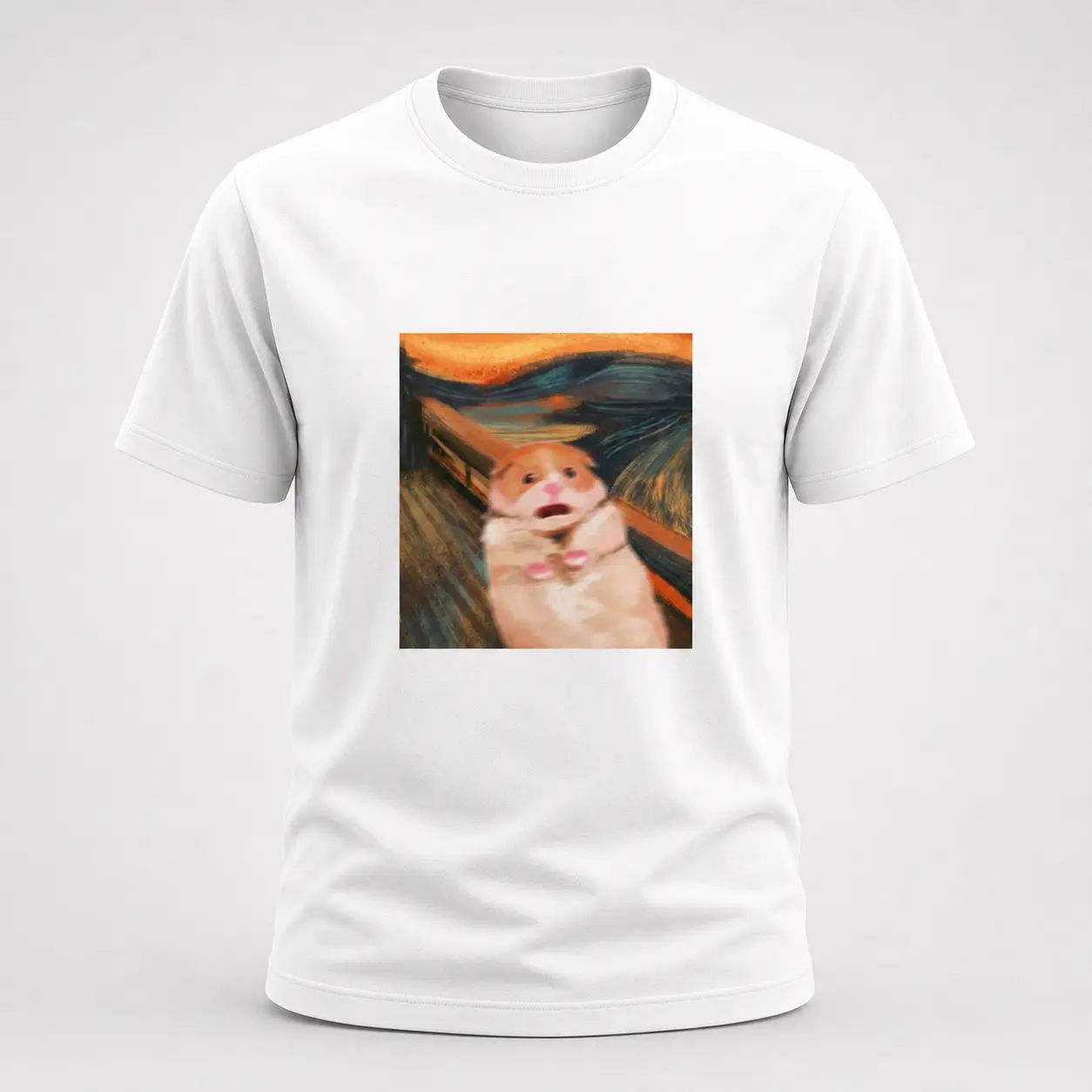 Funny Squirrel "The Scream" Parody Tee | Cute Rodent Replaces Classic Art | Soft 100% Cotton White Shirt | Viral Meme Streetwear for Animal Lovers | Humorous Unisex Casual Top. A hilarious twist on a masterpiece with a squeaky squirrel.