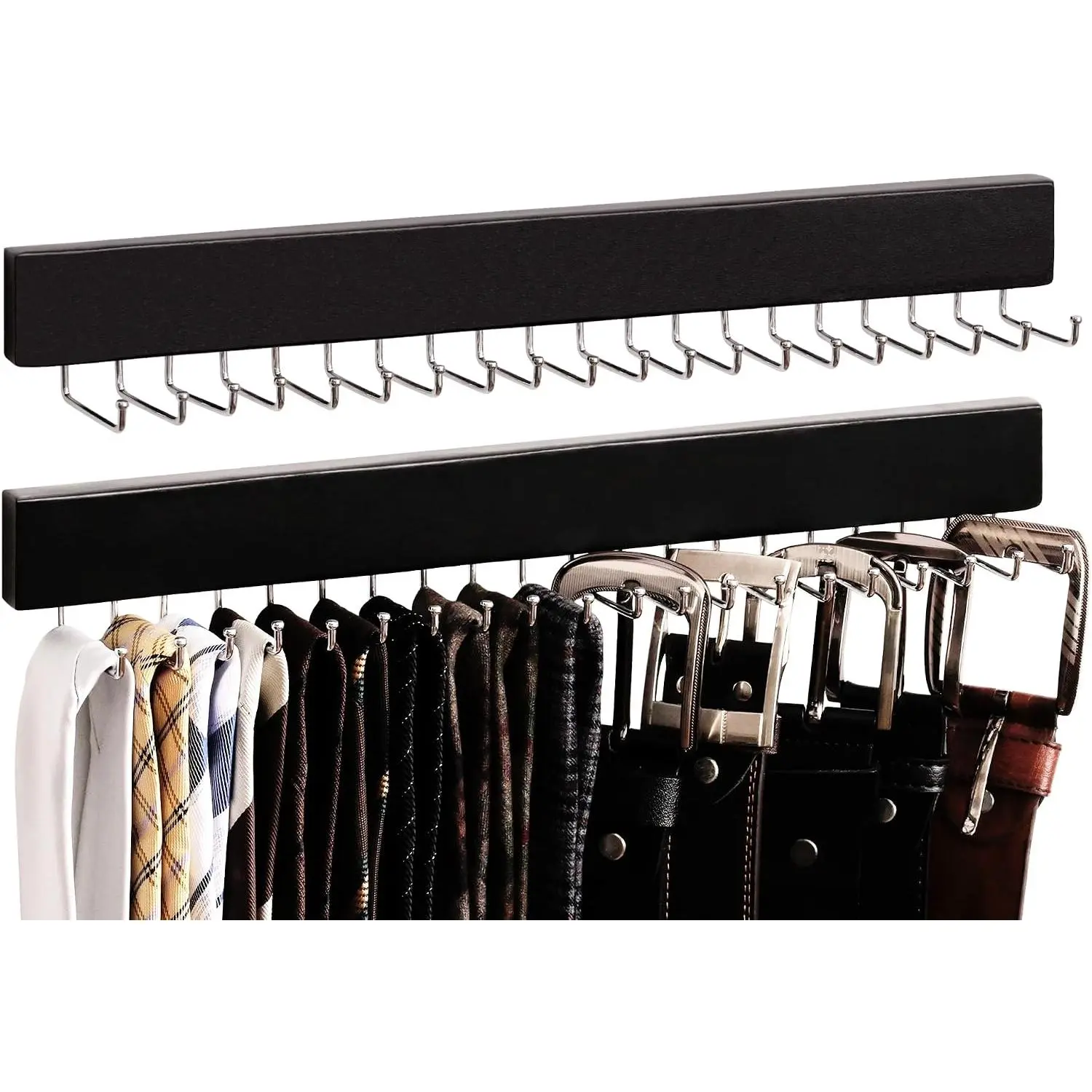 Tie Rack with 20 Hooks, 2 Set Wall Mounted  Hanger, Black
