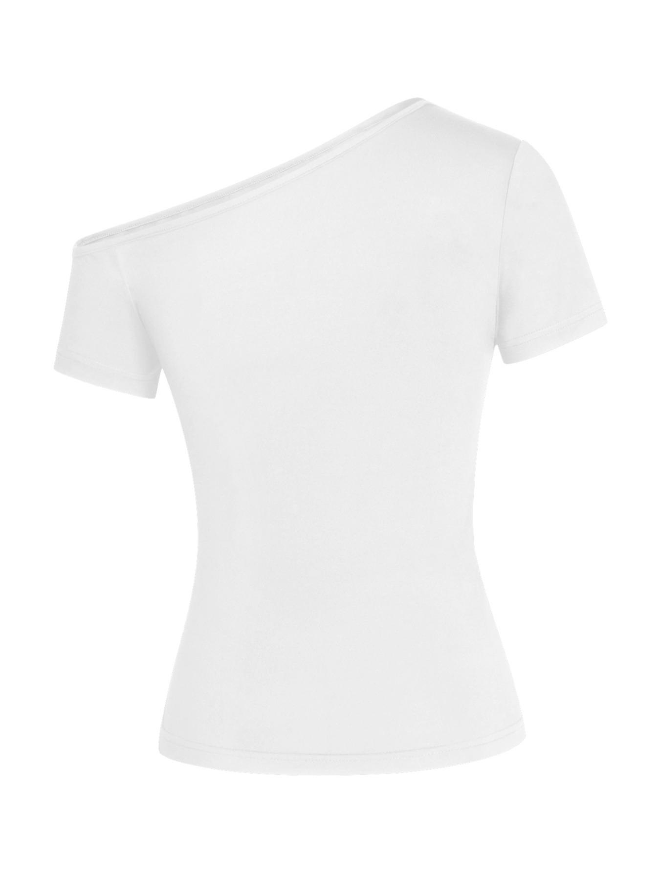 Women's Plain Asymmetrical Neck Tee, Casual Short Sleeve T-shirt for Summer, Women's Top for Daily Wear, Tops for Women, Tshirt, Lady
