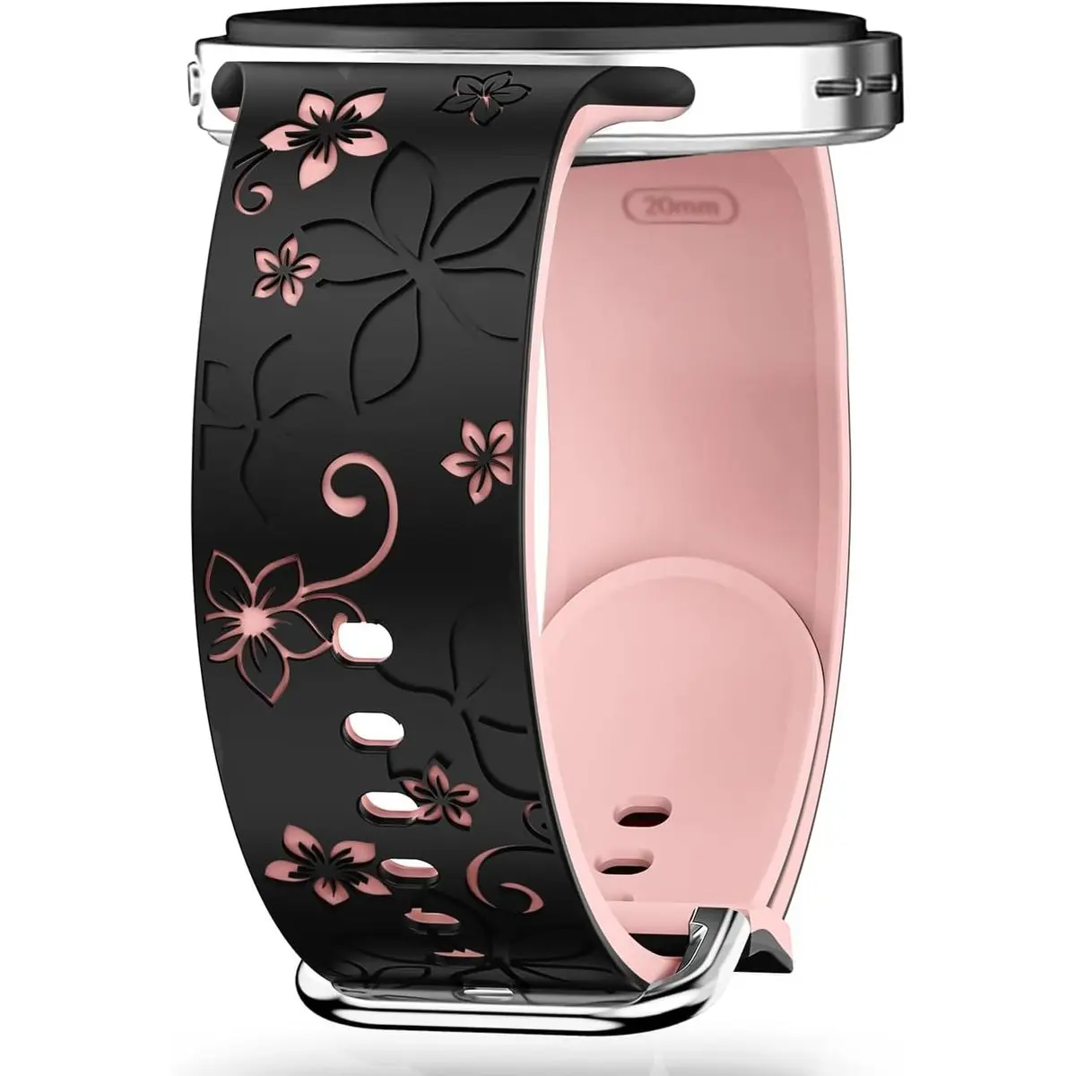 Flower Engraved Band Compatible with Samsung Galaxy Watch 8 Band 40mm 44mm/Galaxy Watch 8 Classic 46mm Bands, Soft Silicone Floral Strap Two-Tone Waterproof Wristband for Samsung Watch 8/8 Classic Women   Wearable, Floral Engraving, Two-Tone Band