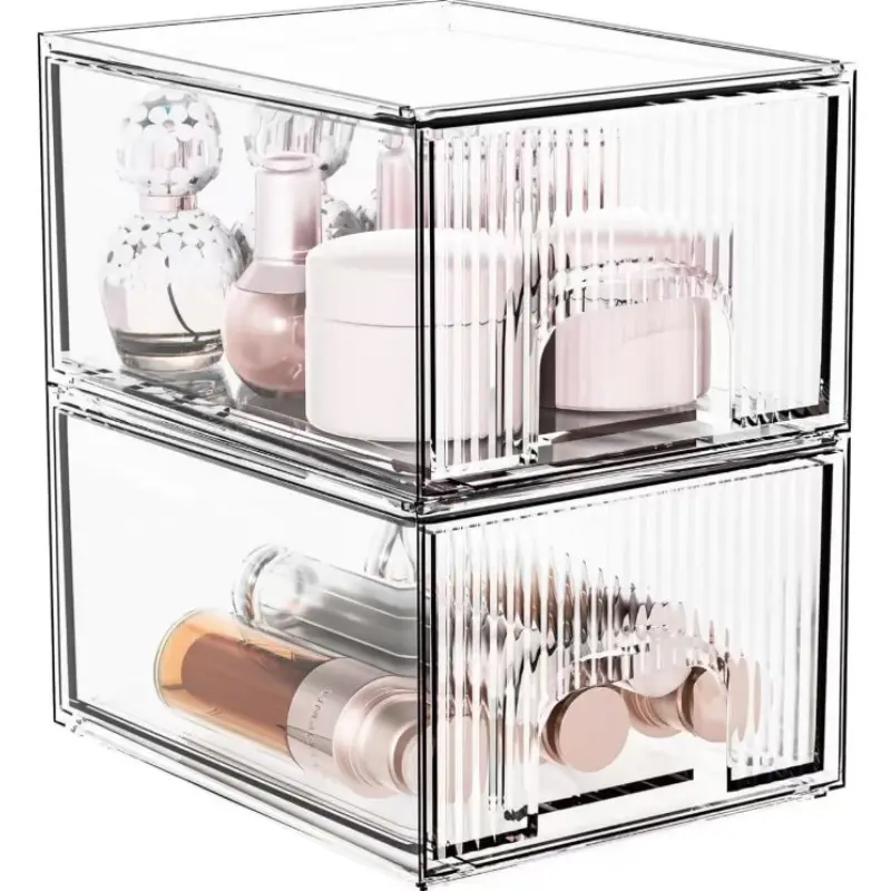 2-Pack Transparent Stackable Storage Drawers, Acrylic Makeup Organizer, Cosmetic Box with Drawer, Ideal for Bathroom, Halloween, Christmas