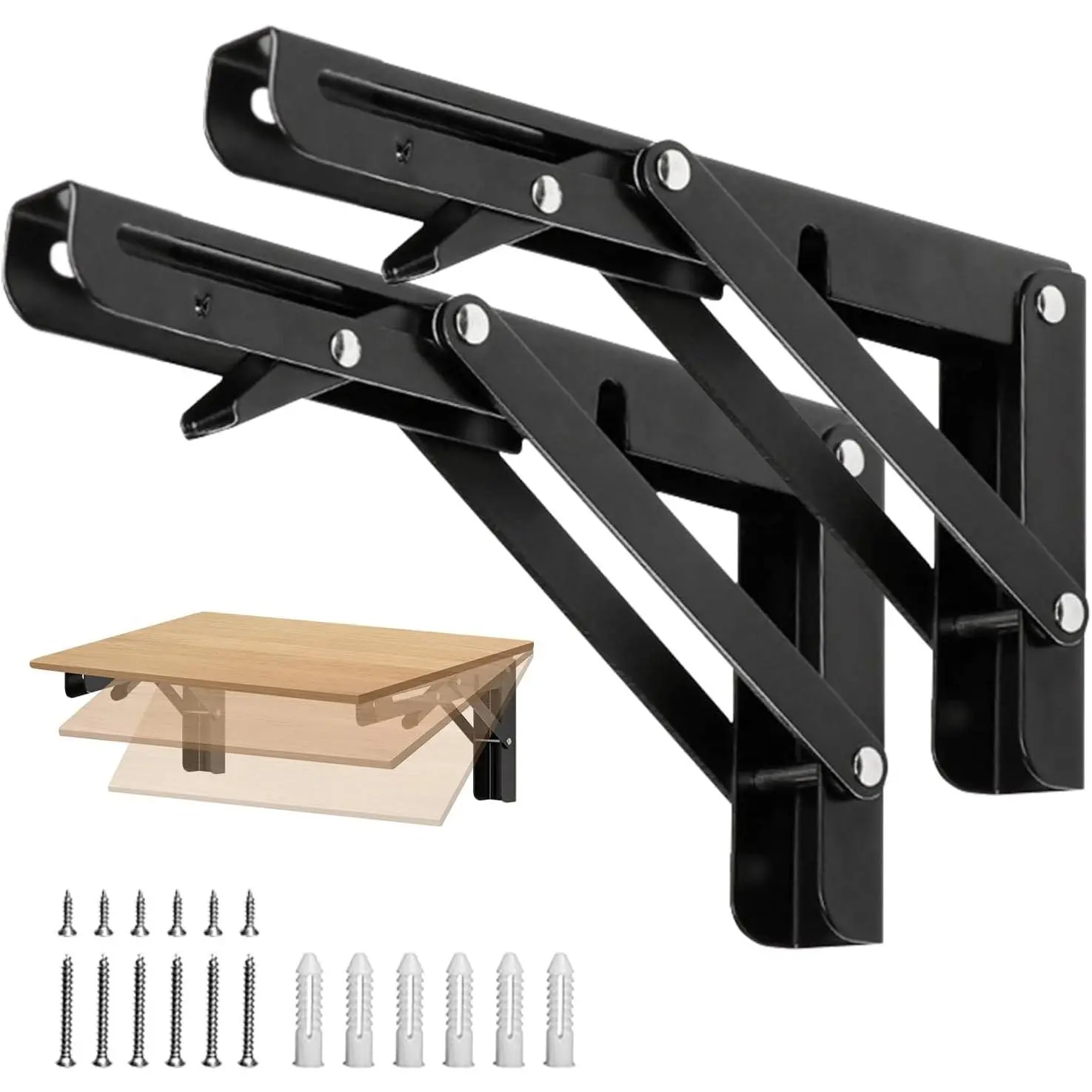 Folding Shelf Brackets 8 inch Foldable Shelf Bracket Heavy Duty Collapsible Shelf Brackets DIY Wall Mounted Fold Down Table Bracket Space-Saving for Benches Workstation (2PCs, Max.Load 133 lbs)